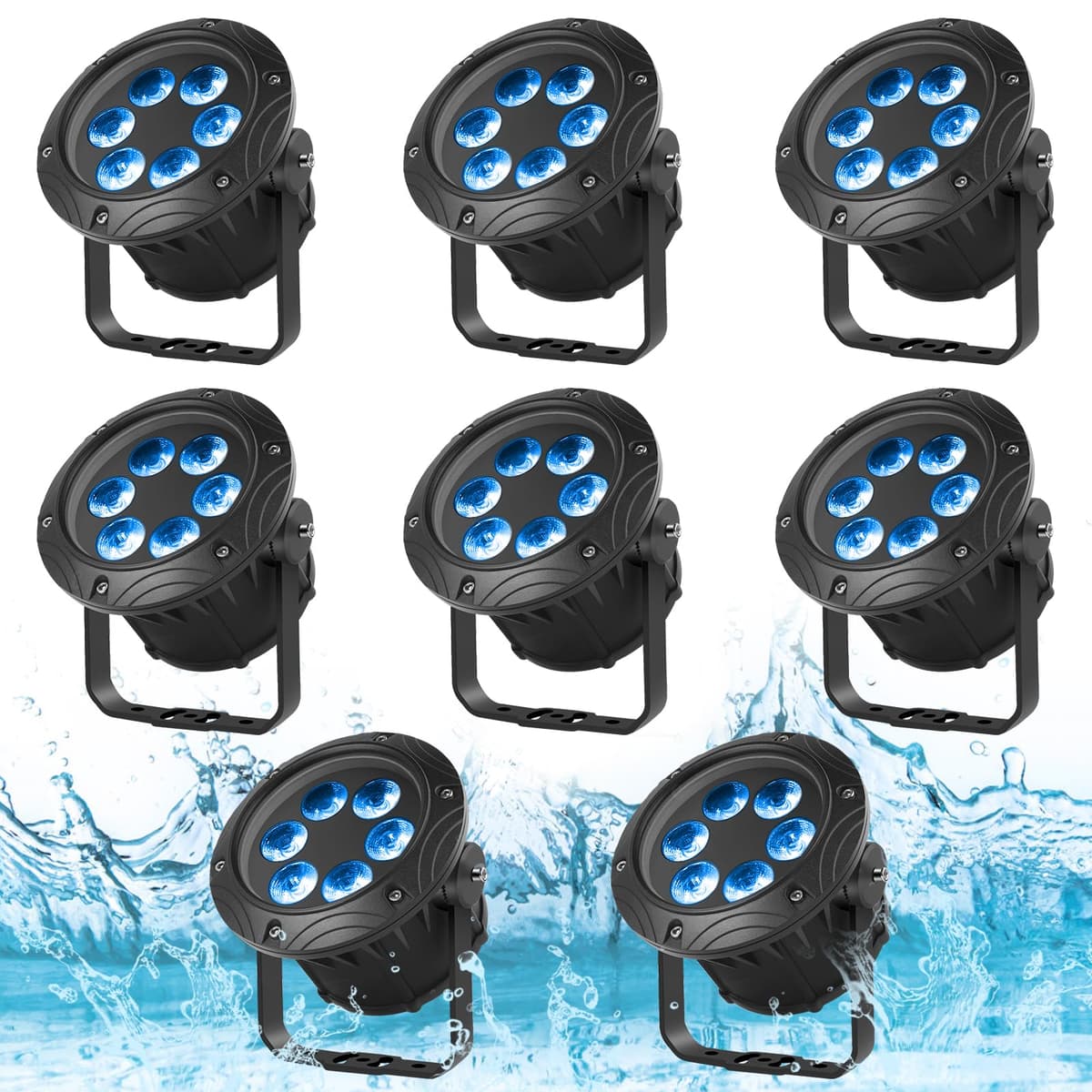 ZEMOJ 6LED Par Lights Waterproof Stage Light RGBW 4in1 para Exterior con Control DMX y Activación por Sonido (Paquete de 8) 1011X8