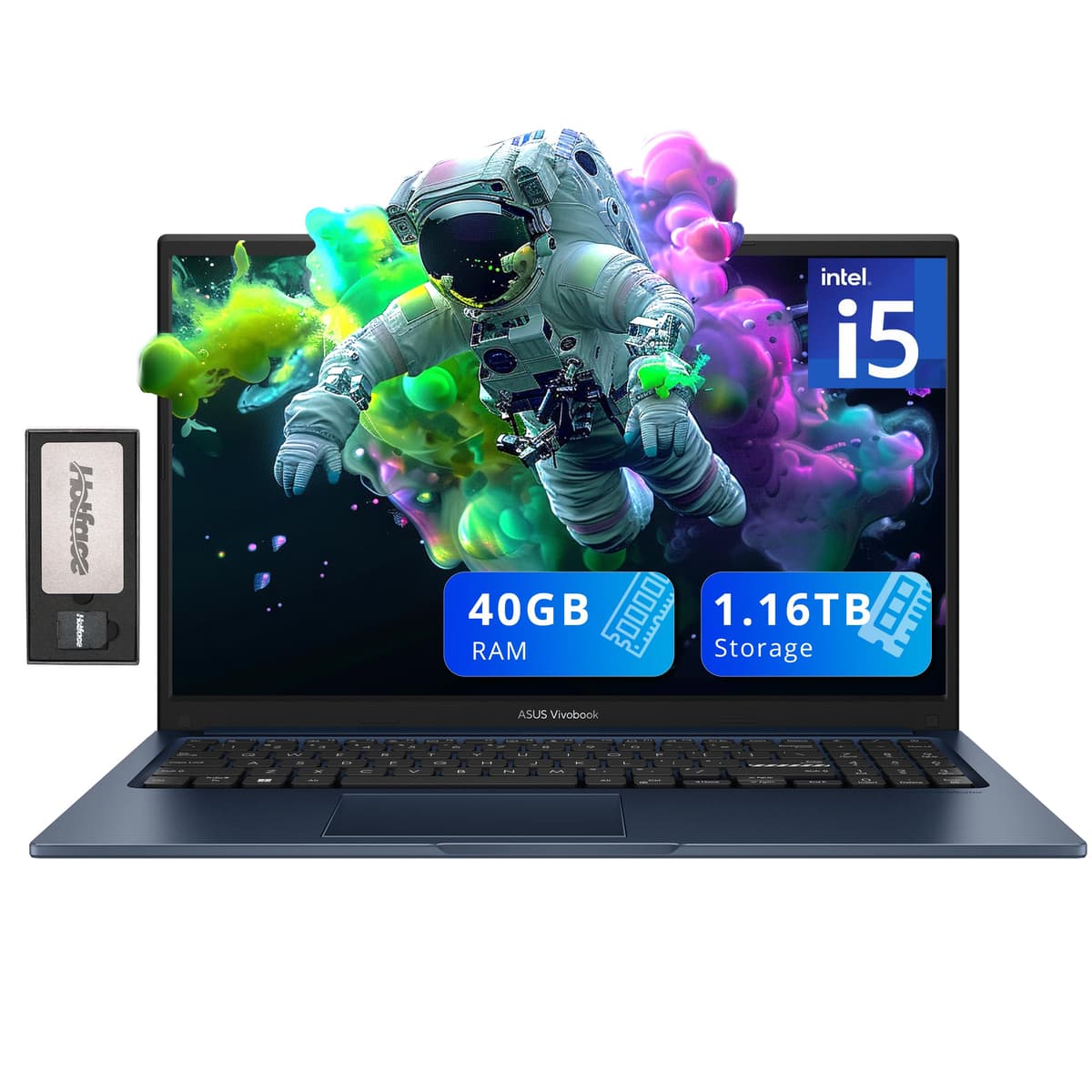 ASUS Vivobook 15 Laptop Empresarial, Pantalla FHD 15.6", Intel i5-1235U, 40GB RAM, 1.16TB Almacenamiento (1TB SSD + 160GB Conjunto Estación de Acoplamiento), Gráficos Intel Iris Xe, Cámara Web, Teclado Numérico, Windows 11, Azul