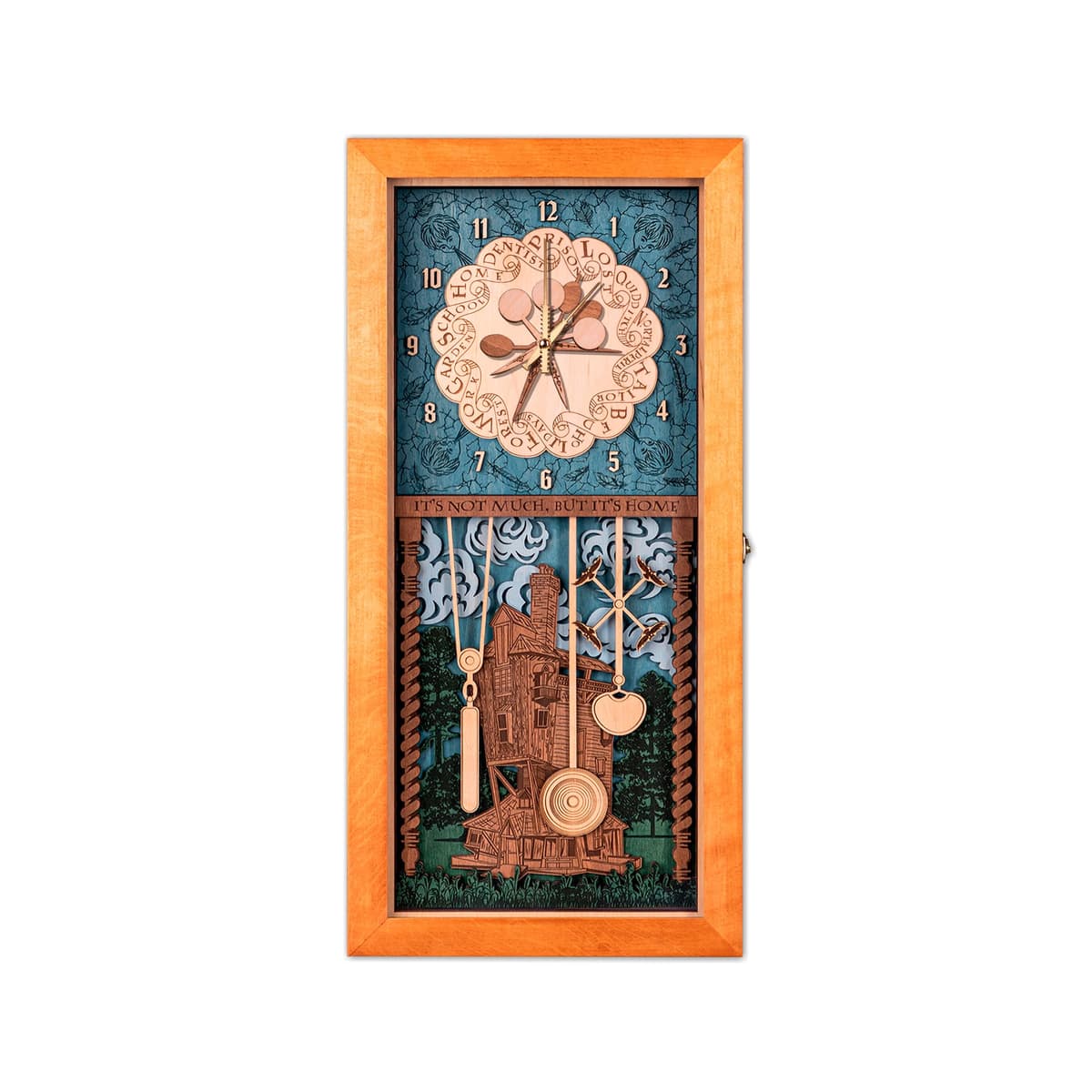 ZE WOOD Weasley Family Harry Potter reloj de pared 3D en madera oak brown, silencioso XL con 6 indicadores