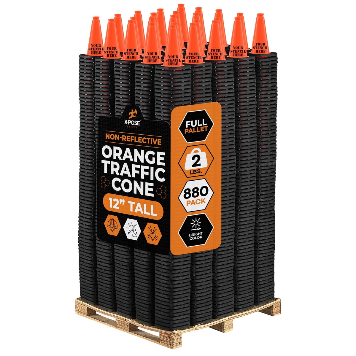 Xpose Safety Conos de Tráfico Naranja 12" - Pallet Completo 880 unidades OTC12-FP880-X