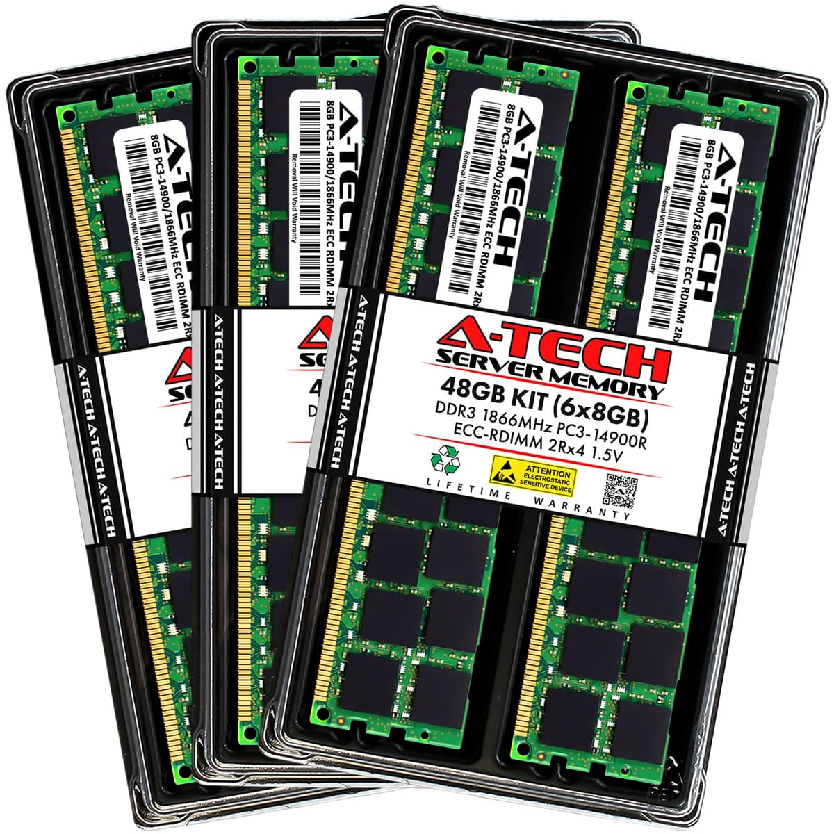 Kit A-Tech 48 GB (6x8 GB) DDR3 1866 MHz PC3-14900R ECC RDIMM 2Rx4 Doble Rango 1.5 V DIMM Registrado de 240 pines Módulos de Memoria RAM para Servidor (Serie Empresarial A-Tech) AT8G6D3D1866RD4N15V