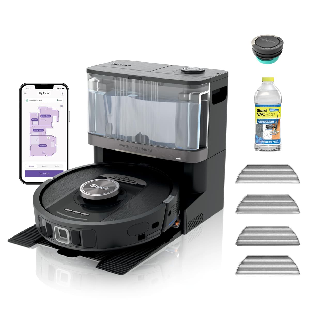 Shark PowerDetect NeverTouch Robot Vacuum & Mop con Base HEPA 30 días, Autorrelleno y Secado, Negro AV2810YS