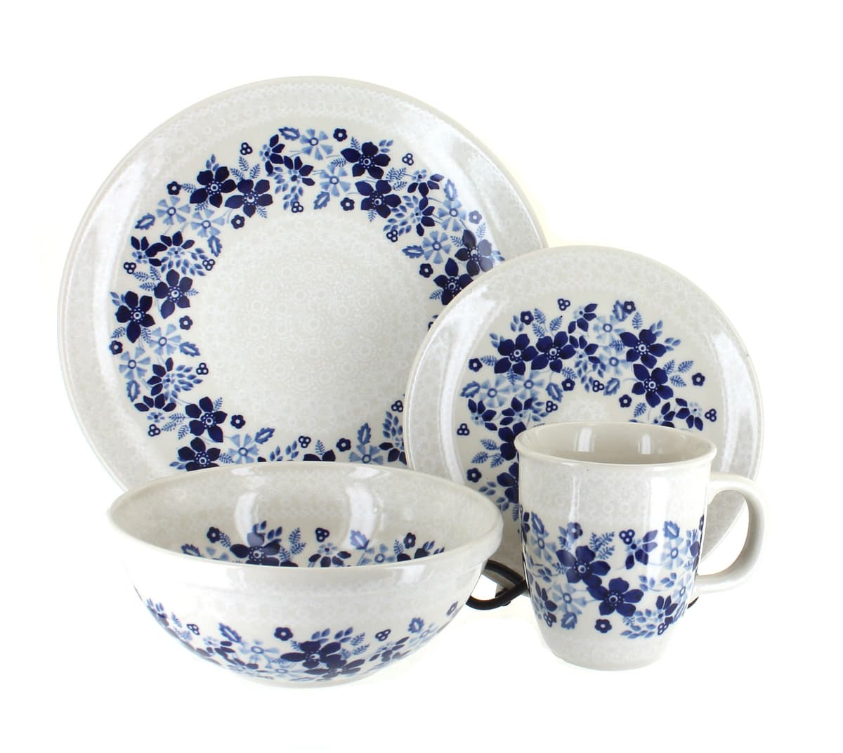 Blue Rose Polish Pottery - Juego de vajilla Blue Christiana 16 piezas (4 puestos) 1000-SB07-4
