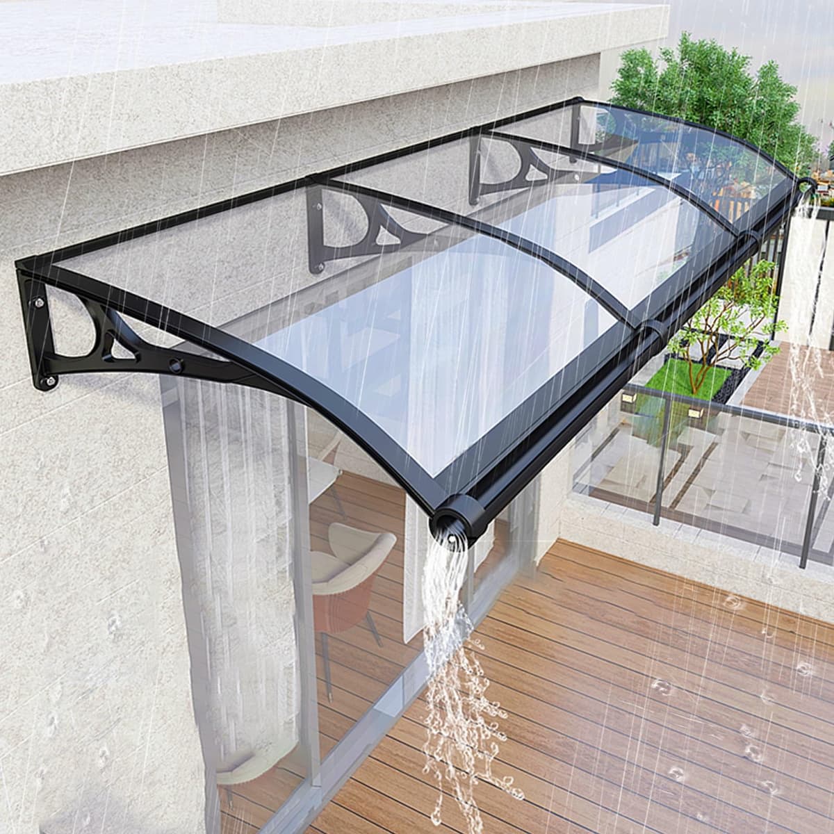 DSEWTEZXI Toldo Exterior para Puerta con Soporte de Aluminio, Policarbonato y Canaletas - Protección contra Lluvia, Nieve y UV DWZ