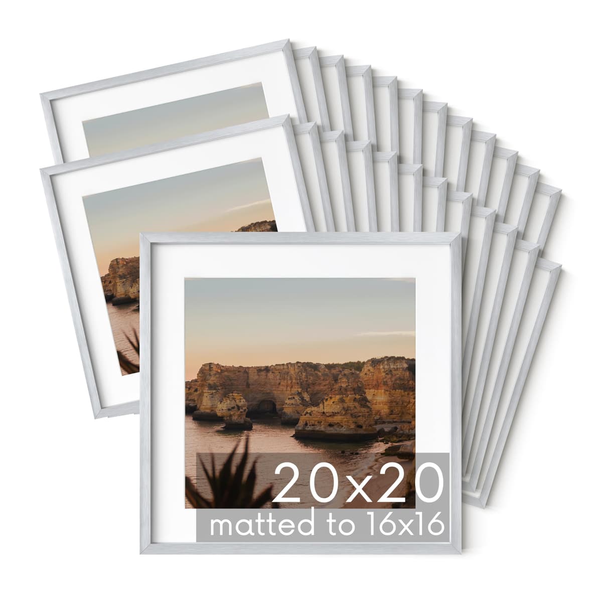 Marcos de fotos metálicos HAUS AND HUES 20x20 (matted 16x16), plateado, set de 25