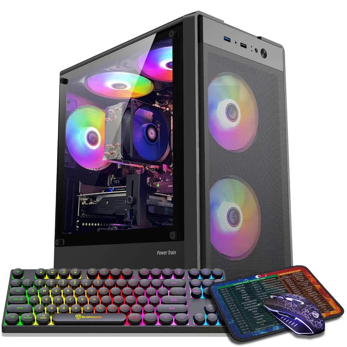 abytespark PC de Escritorio Gamer Prearmada, Intel Core i7 (3.4-3.9 GHz), Tarjeta Gráfica RX590 8GB GDDR5, 16GB RAM, SSD 512GB, WiFi 5.0, 5 Ventiladores RGB AOV590