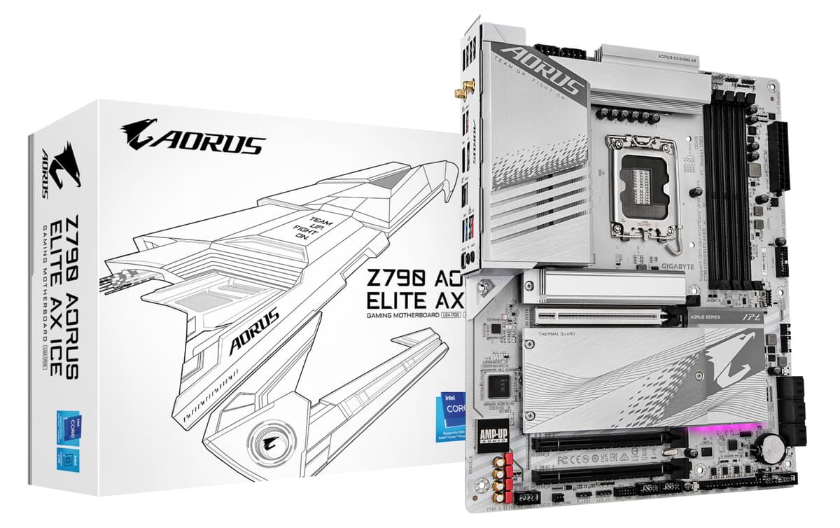 GIGABYTE Z790 AORUS Elite AX ICE Placa madre Intel LGA 1700 ATX, 4x DDR5 hasta 192GB, 3x PCIe x16,4x M.2,6x SATA, 5x USB 3.2,1x USB-C, 4x USB 2.0