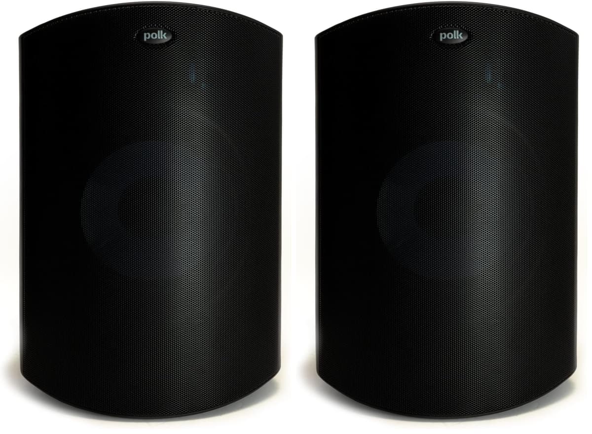 Polk Audio Atrium 8 SDI Altavoz Exterior Insignia (Negro) - Uso como Unidad Única o Par Estéreo, Graves Potentes y Amplia Cobertura de Sonido, Resiste Clima Extremo y Temperatura (Paquete de 2) ATRIUM8B