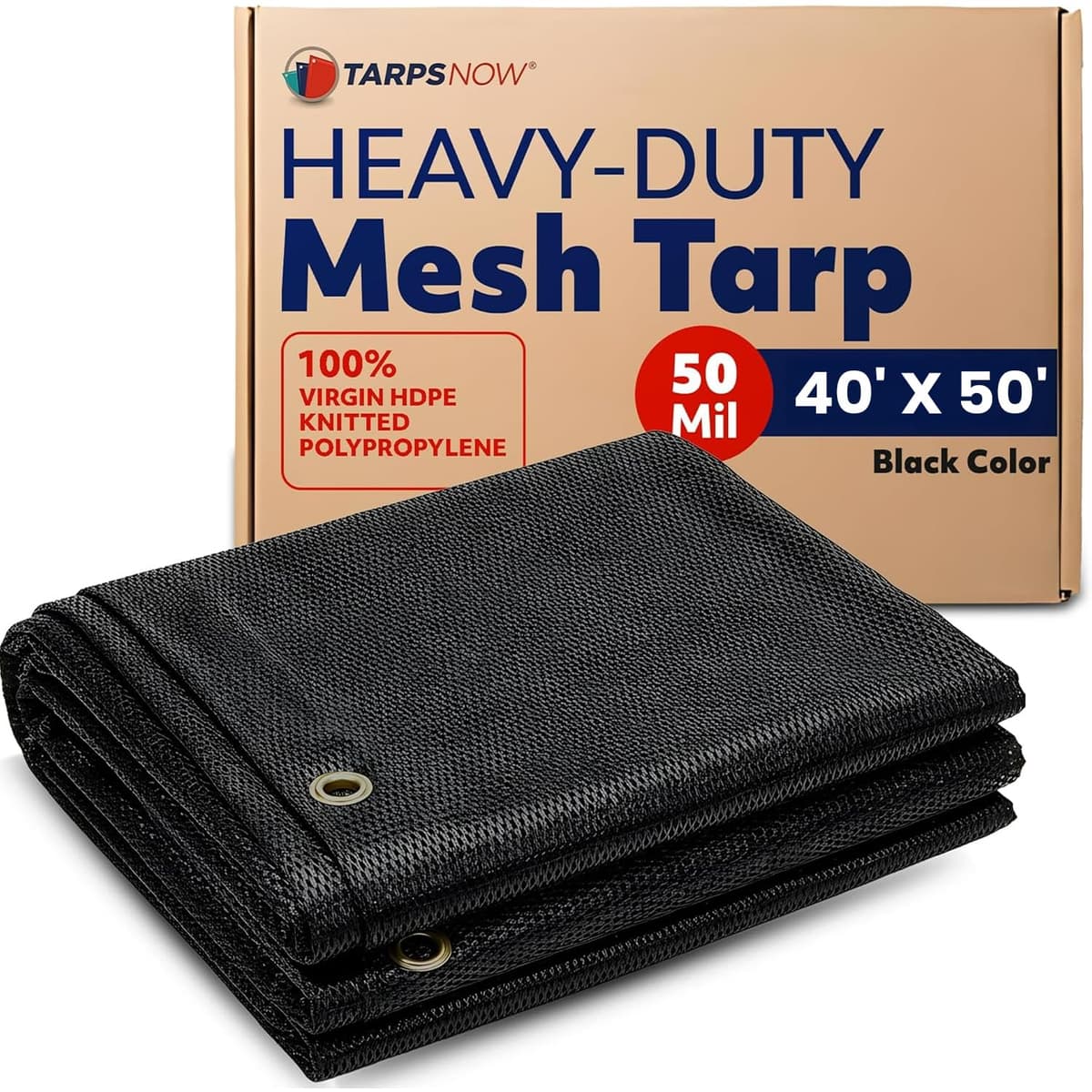 Tarps Now 40' x 50' Heavy Duty Mesh Tarp 75% Shade con Ojales de Latón - Negro 1