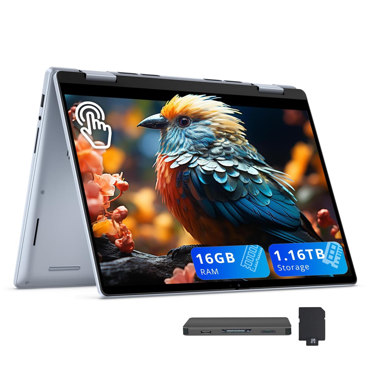 Dell Inspiron 14" 2K 2 en 1 con pantalla táctil, AMD Ryzen 5 8640HS, 16GB DDR5, 1.16TB de almacenamiento (1TB SSD + 160GB en set de estación de acoplamiento), teclado retroiluminado, Copilot, lector de huellas, Windows 11, azul hielo
