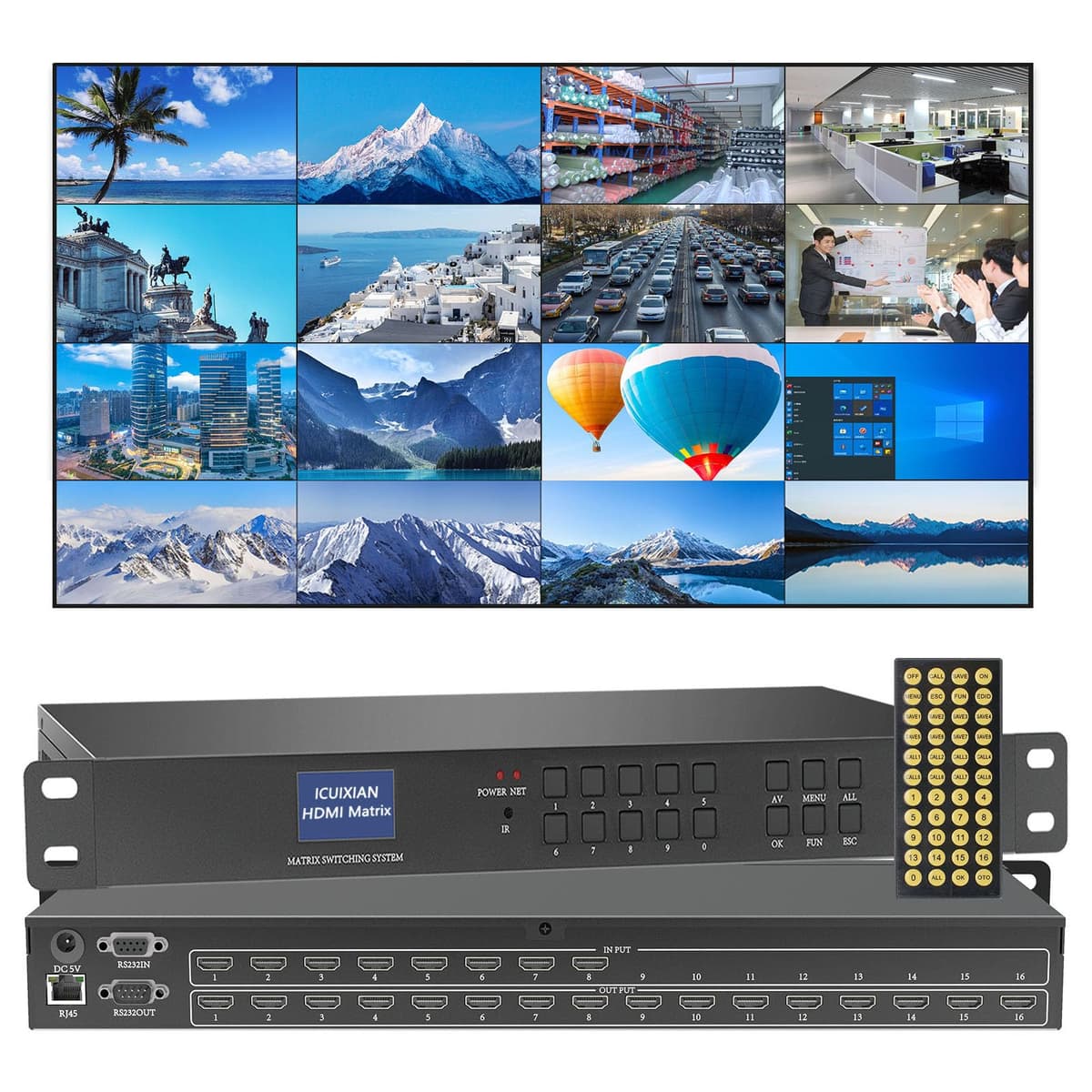 ICUIXIAN Matriz HDMI 8x16 2K@60Hz con Web GUI, Control RS-232/LAN, Montable en Rack, EDID, HDCP, Dolby Digital, DTS-HD Transmisión de Audio Principal (Conmutador/Divisor 8 entradas 16 salidas) HD0816