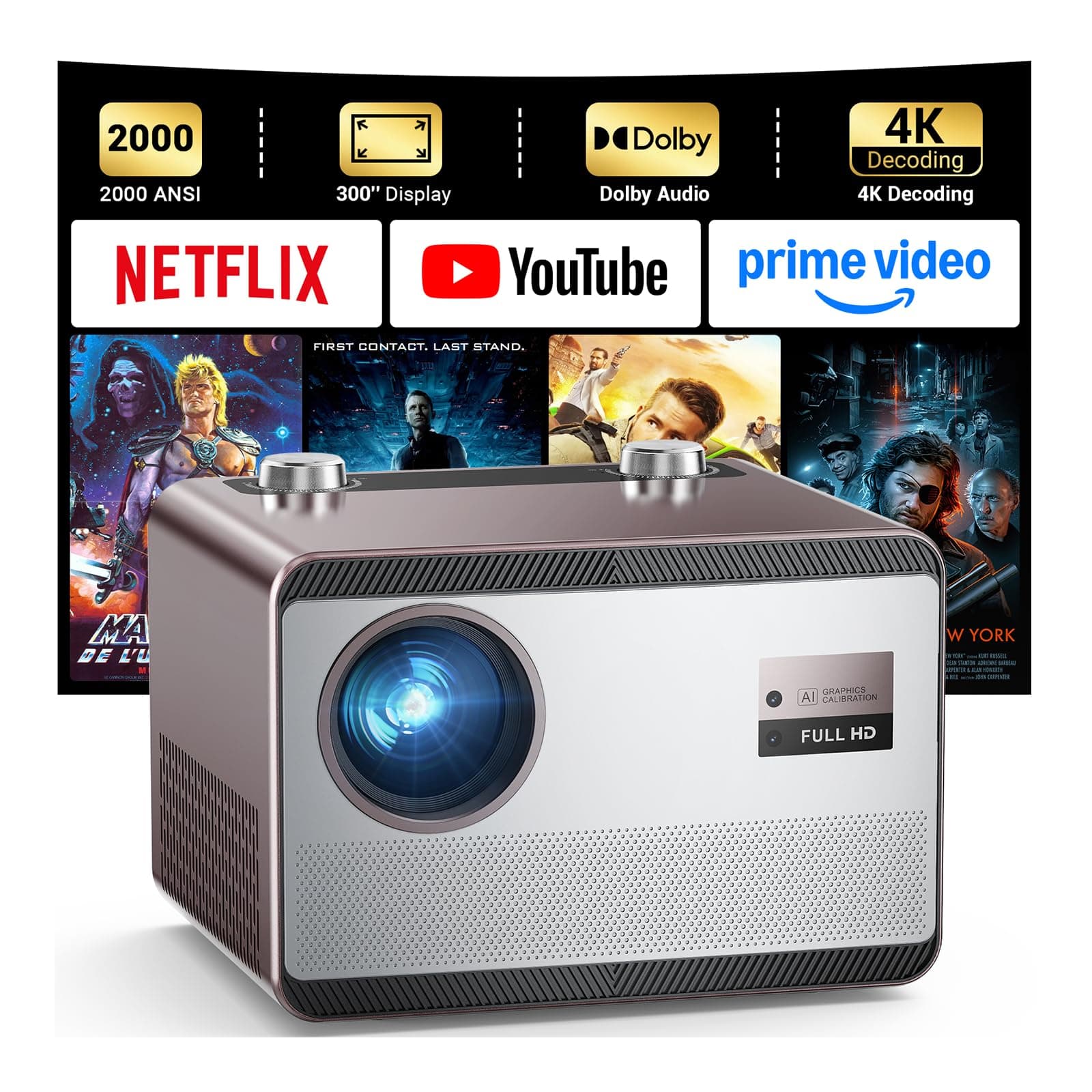 Projector 4K HAPPRUN C58 PRO con WiFi, Bluetooth y 2000 ANSI - Smart TV OS 2.0