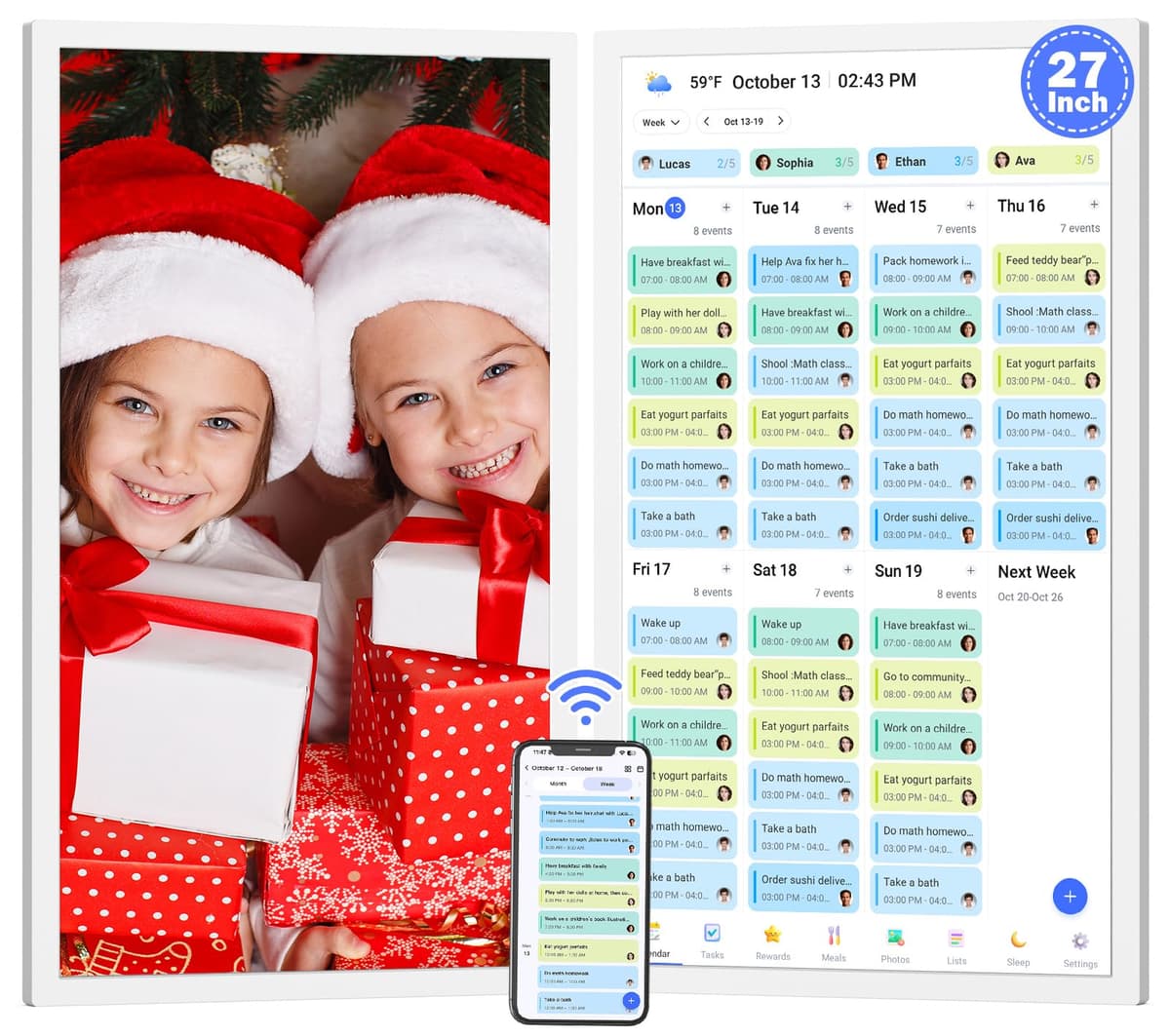 FULLJA 27" Smart Digital Calendar - Calendario táctil Full HD 1920 x 1080 para familia y negocios RIV001