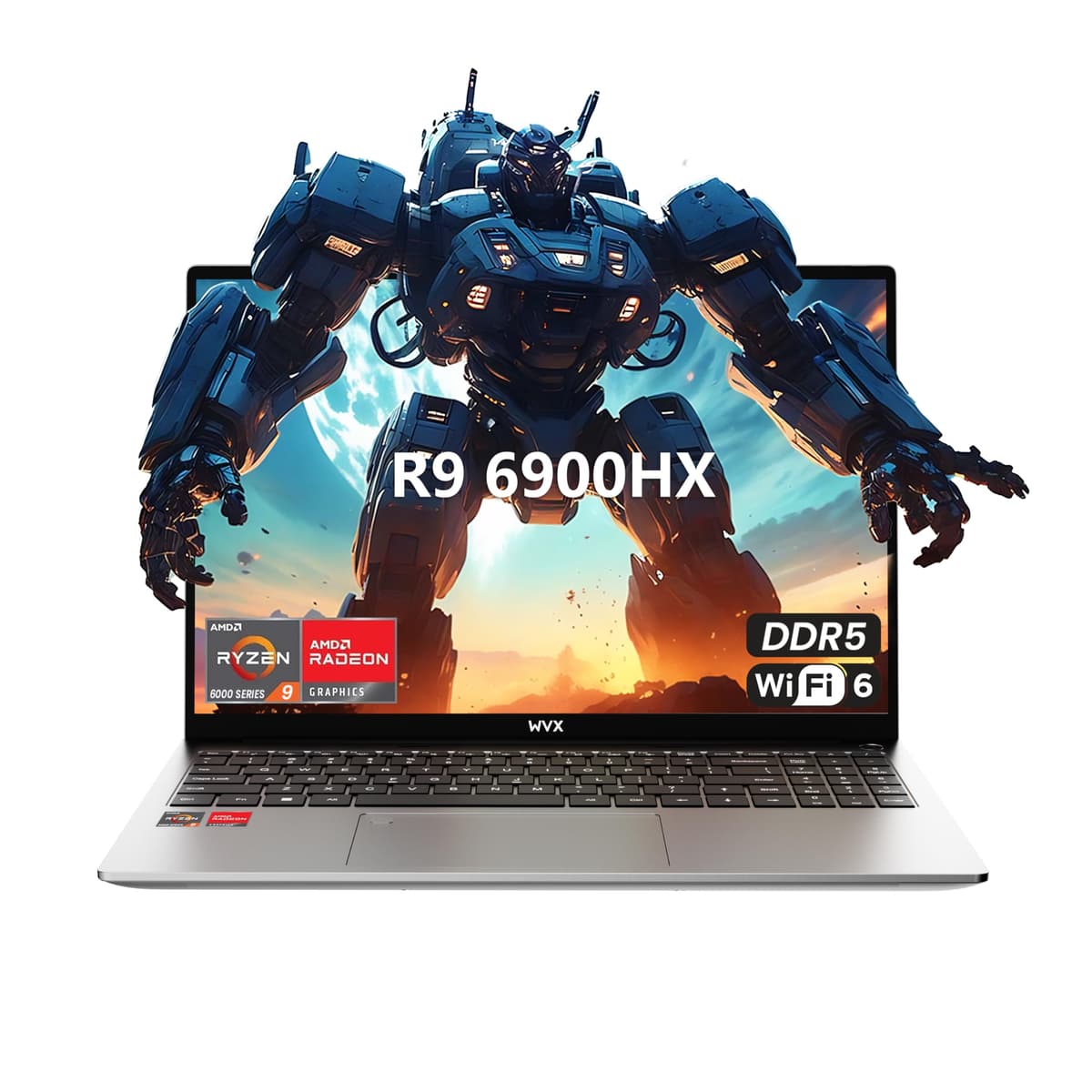 Portátil para juegos WVX AMD Ryzen 9 6900HX (4.9GHz 8C 16H) Gráficos AMD Radeon 680M (>1050Ti) Computadora 16" FHD 16GB RAM 512GB SSD WiFi 6 Bluetooth 5.2 DDR5 Batería 58Wh A02