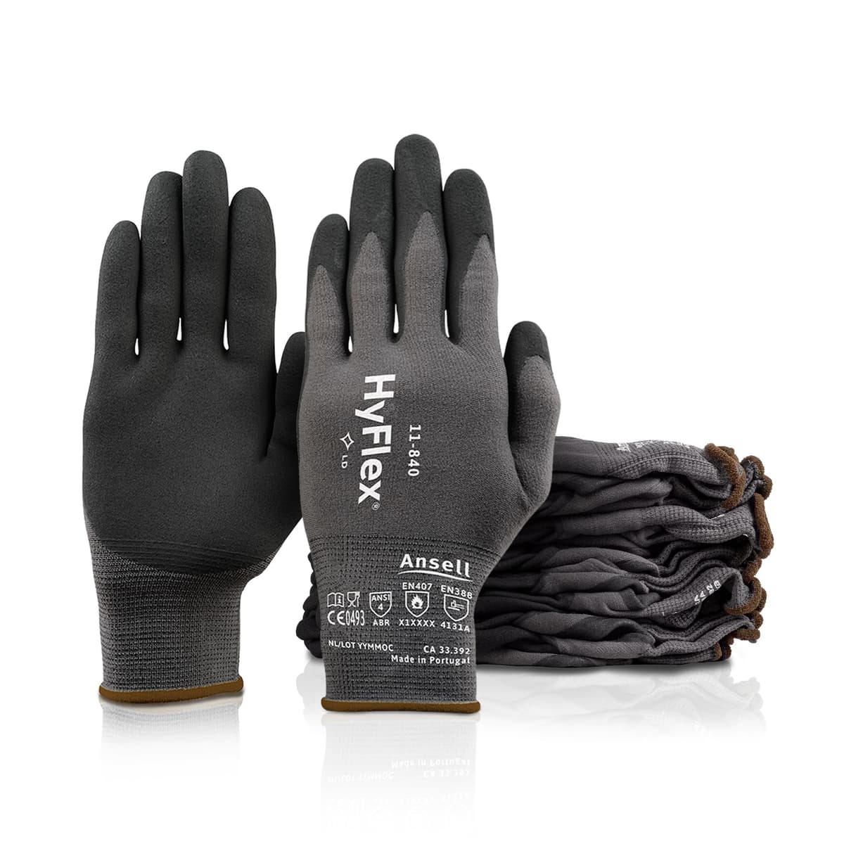 HyFlex 11-840 - Guantes industriales nitrilo espuma, resistencia a la abrasión, talla 10, negros (144 pares) 284613