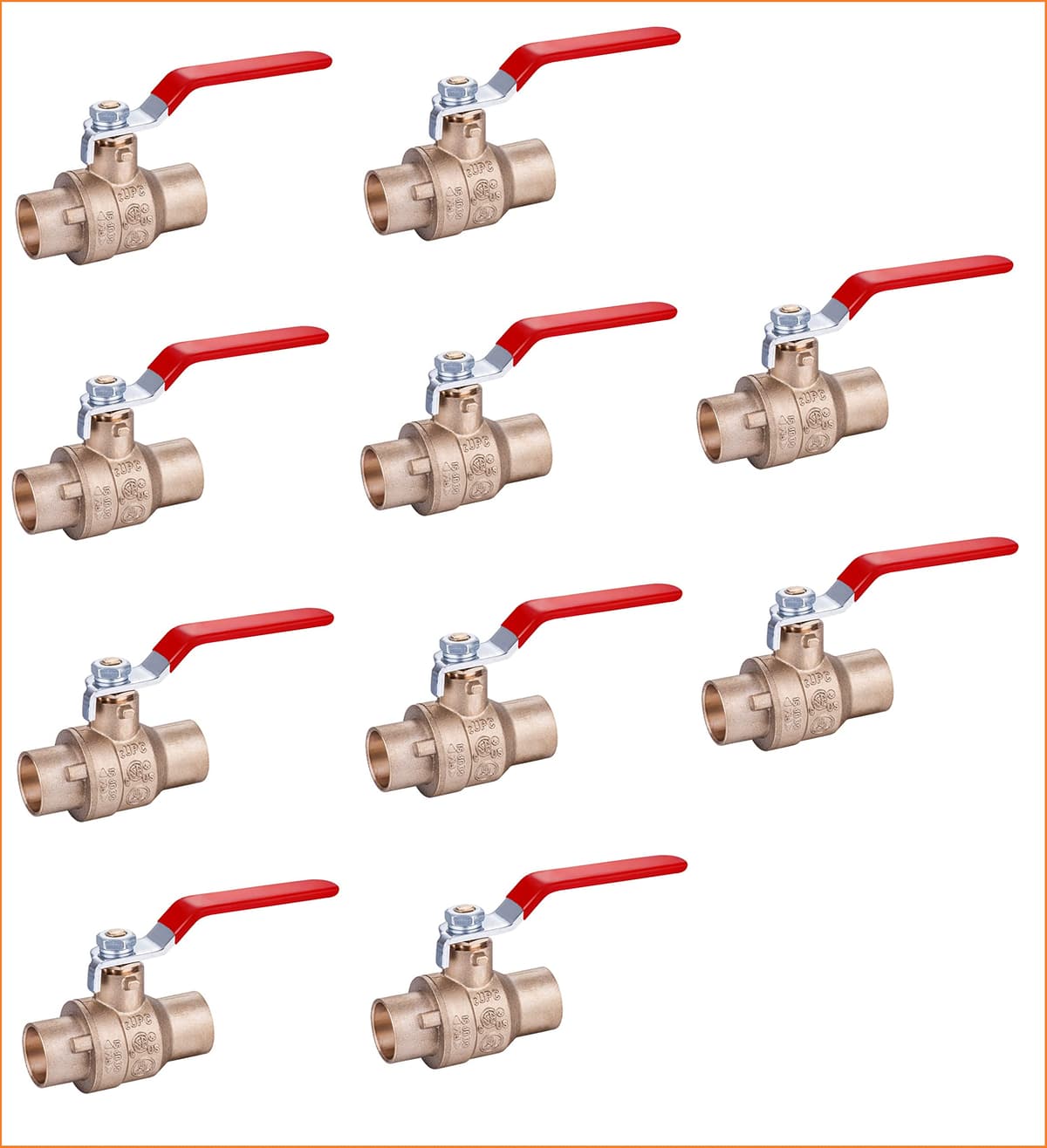 Válvula de bola EZ-Fluid 2" Sweat C x C paso completo, apagado de agua, cuarto de vuelta, manija roja (10 pack) EZRBVC34