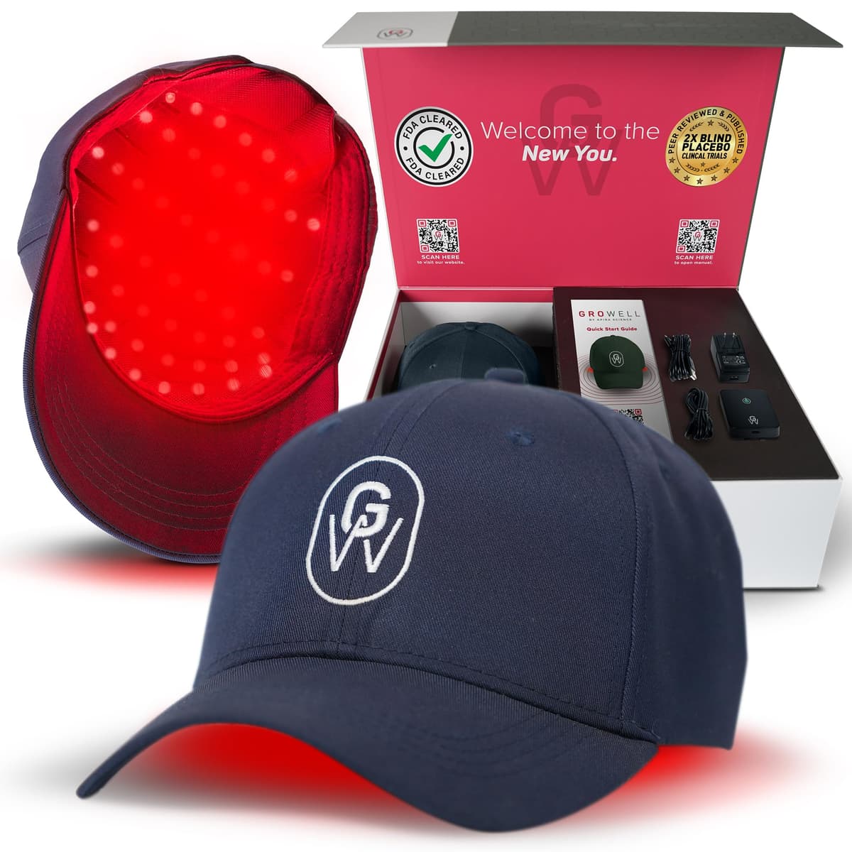 GroWell gorra de terapia con luz roja para crecimiento capilar, FDA Cleared - Azul GW10044