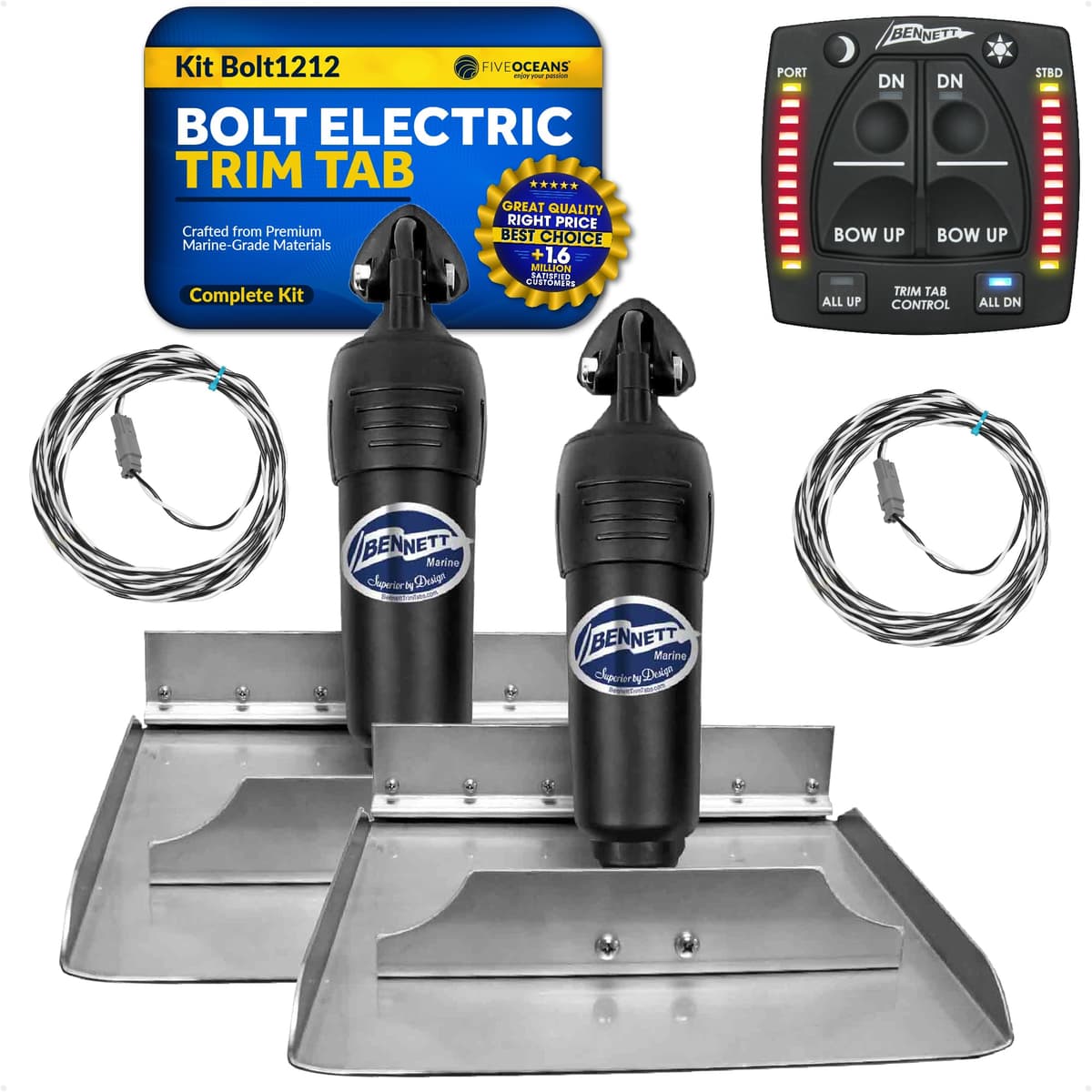 Bennett Marine Bolt Electric Trim Tab System 12" x 12" Kit completo BOLT1212, 12V DC - FO4321