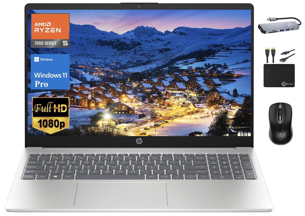 HP Sauce HP 2024 Nuevo Portátil Empresarial 15.6" FHD, Quad-Core AMD Ryzen 5 7520U hasta 4.3GHz (Mejor que i7-1180G7), 16GB RAM, 1TB SSD, Webcam, Gráficos Radeon, Wi-Fi 6, Carga Rápida, Windows 11 Pro +Accesorio Marxsol 2024 HP 15 Laptop