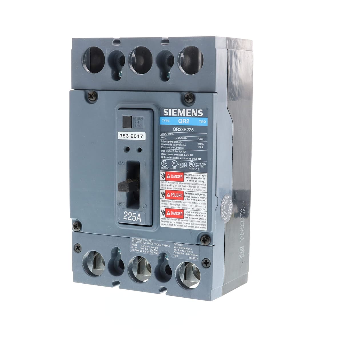 Siemens Interruptor térmico 225 A 3 polos tipo QR US2:QR23B225