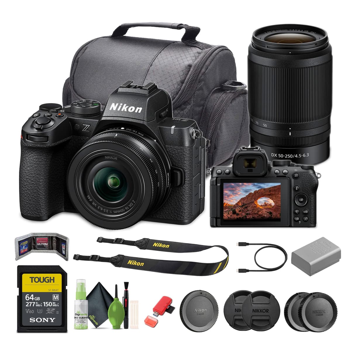Nikon Z50II Mirrorless con NIKKOR Z DX 16-50mm & 50-250mm - Kit + 64GB y accesorios 1788-AG2-1