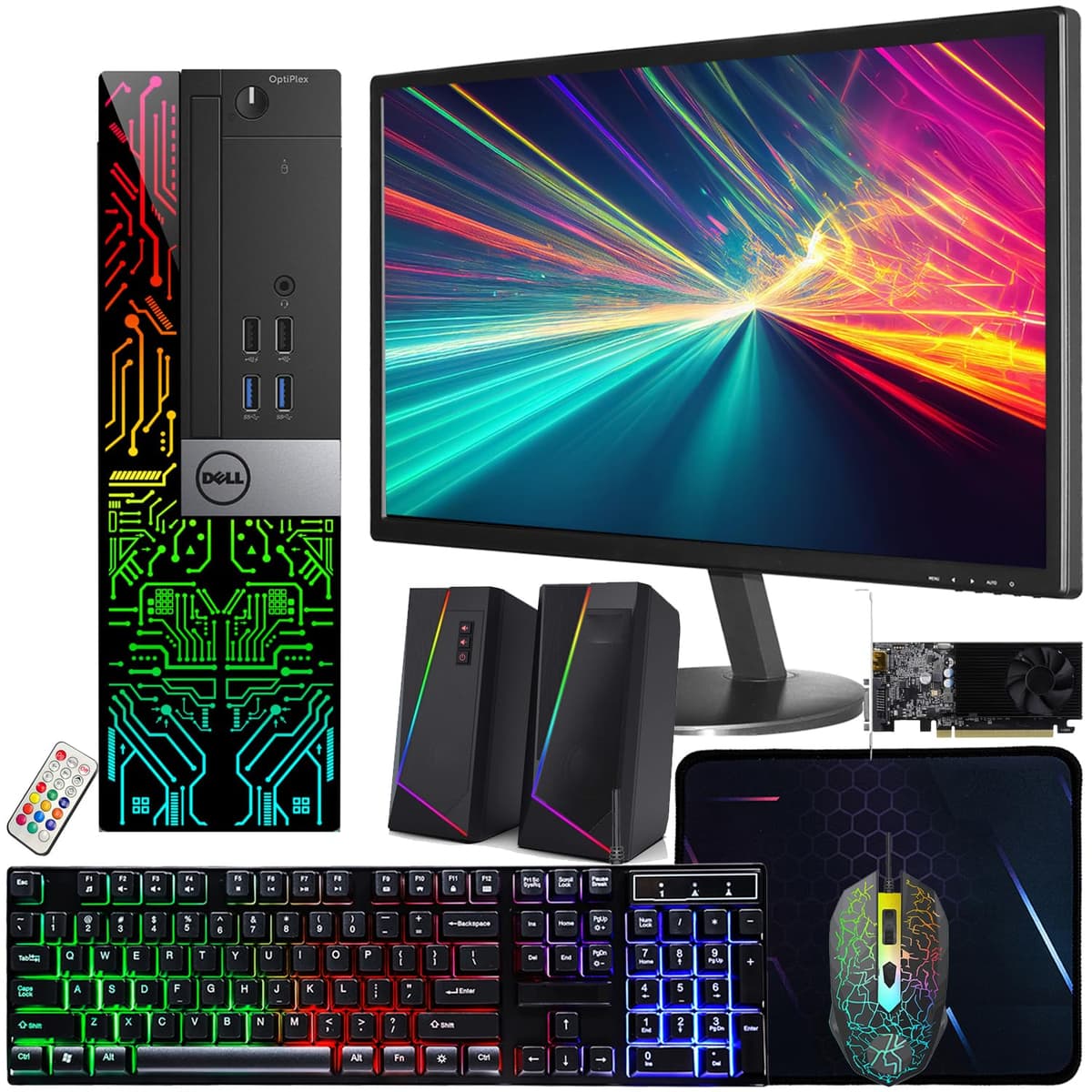 Dell OptiPlex 3060 SFF RGB Computadora PC, Intel Core i5-8500, RX 550 4GB GDDR5, 16GB RAM, 512GB NVMe, 1TB HDD, Monitor HDMI 22 pulgadas, Parlantes para gaming, WiFi, Bluetooth, Windows 11 Pro (Reacondicionado)