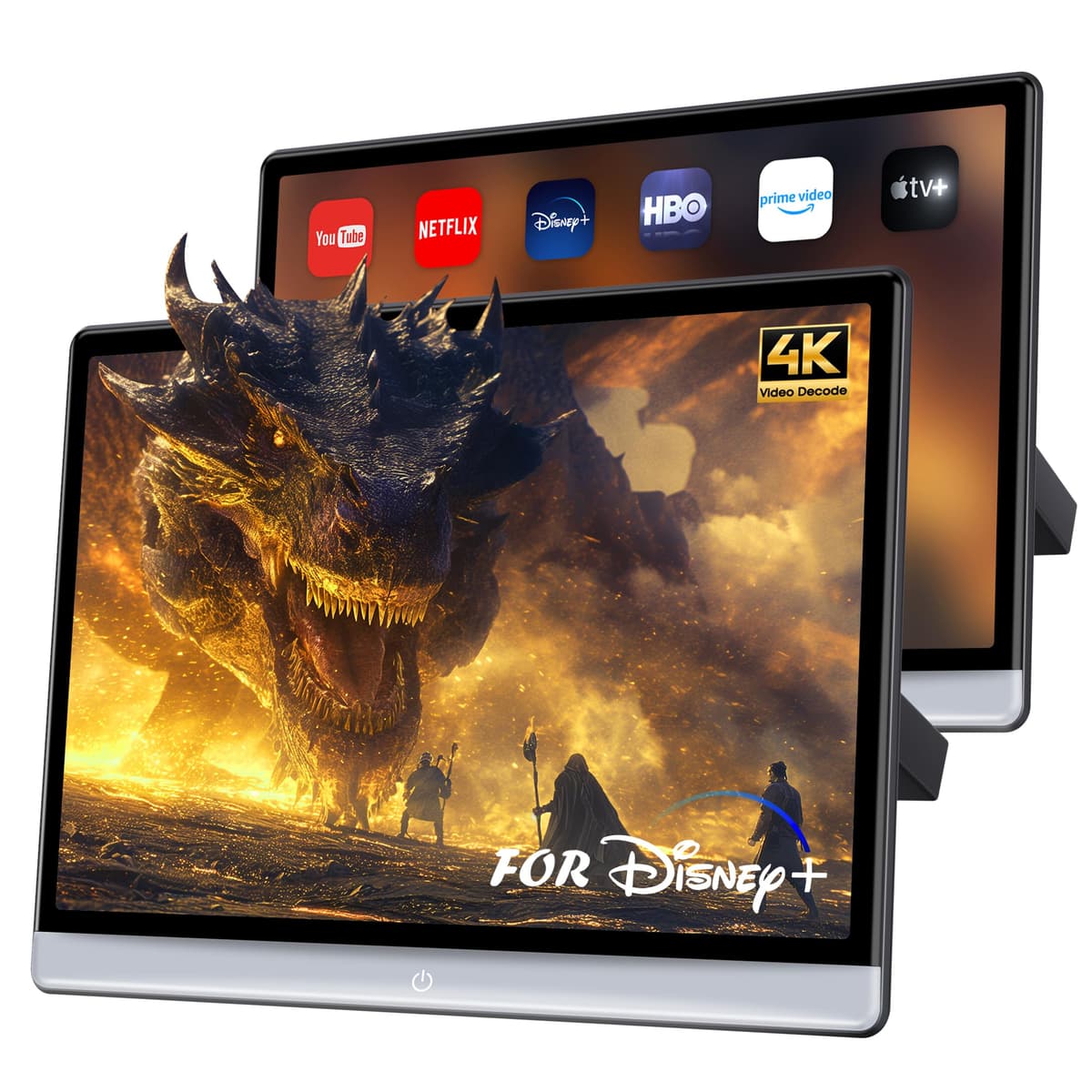 WONNIE Monitor de reposacabezas para auto 16" para asiento trasero, Tablet Android portátil de entretenimiento trasero 4K, Espejado inalámbrico desde el teléfono con pantalla táctil, con WiFi/Bluetooth/HDMI/USB/Reproductor de video, 4G+64G AT160-Car TV