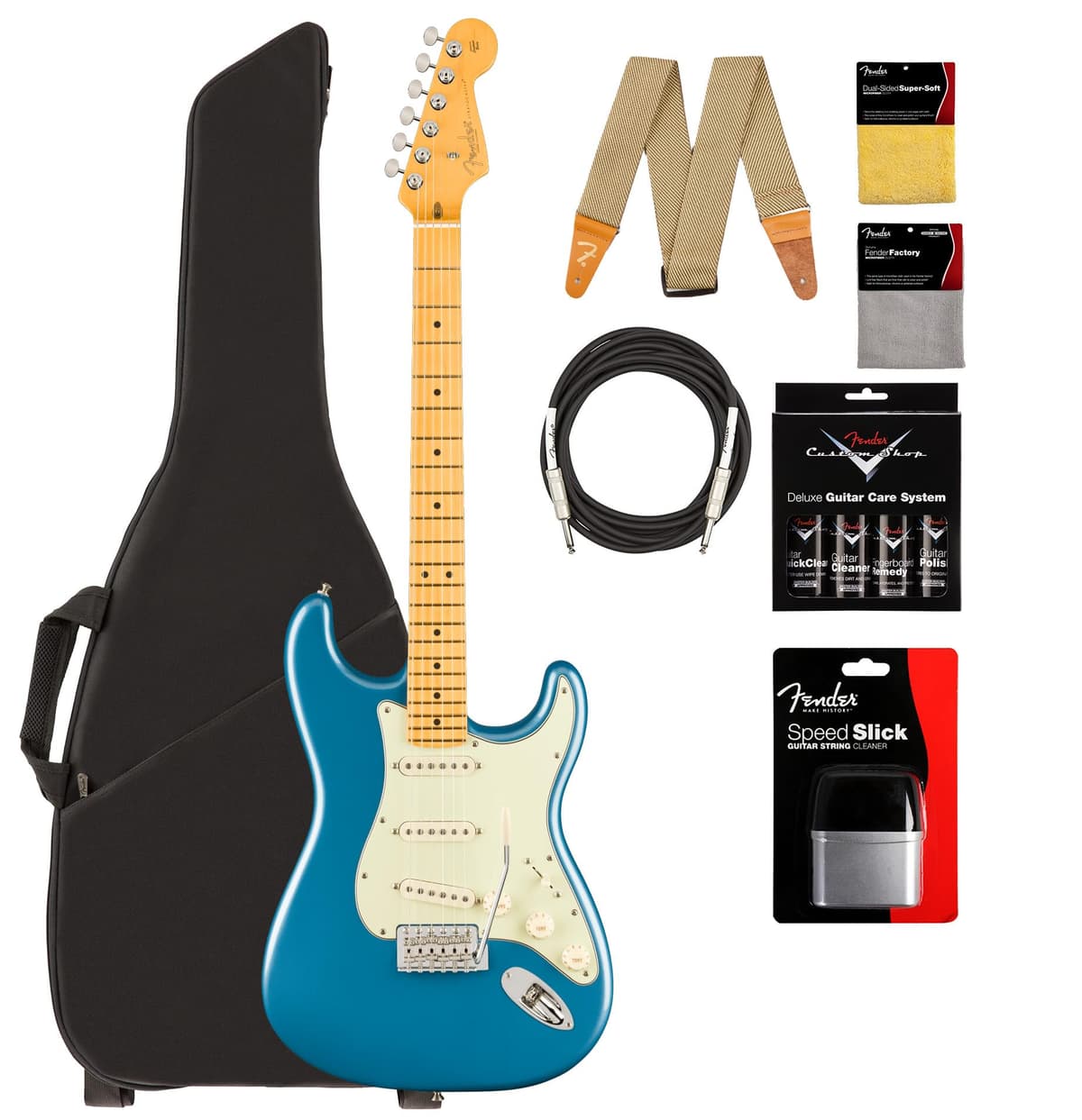 Fender American Professional Classic Stratocaster - Faded Lake Placid Blue Bundle con funda, correa, cable y kit de limpieza AUS-0114942379-COMBO-STD