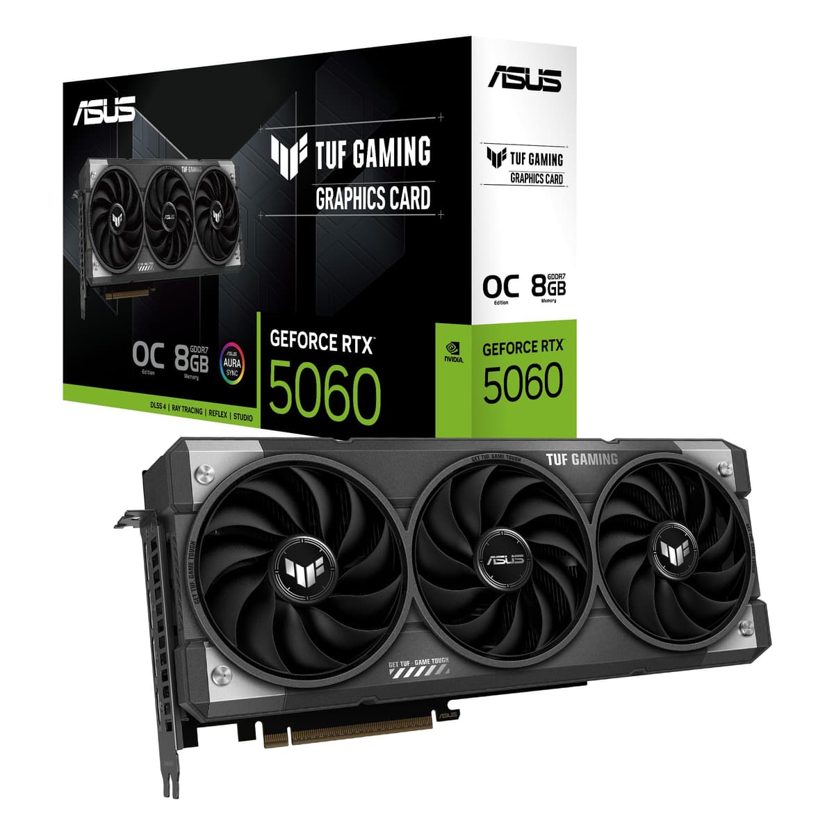 ASUS TUF Gaming GeForce RTX 5060 8GB GDDR7 Edición OC Tarjeta Gráfica para Juegos (PCIe 5.0, HDMI/DP 2.1, 3.1 Ranuras, Componentes de Grado Militar, Recubrimiento Protector de PCB, Ventiladores axial-tech) TUF-RTX5060-O8G-GAMING
