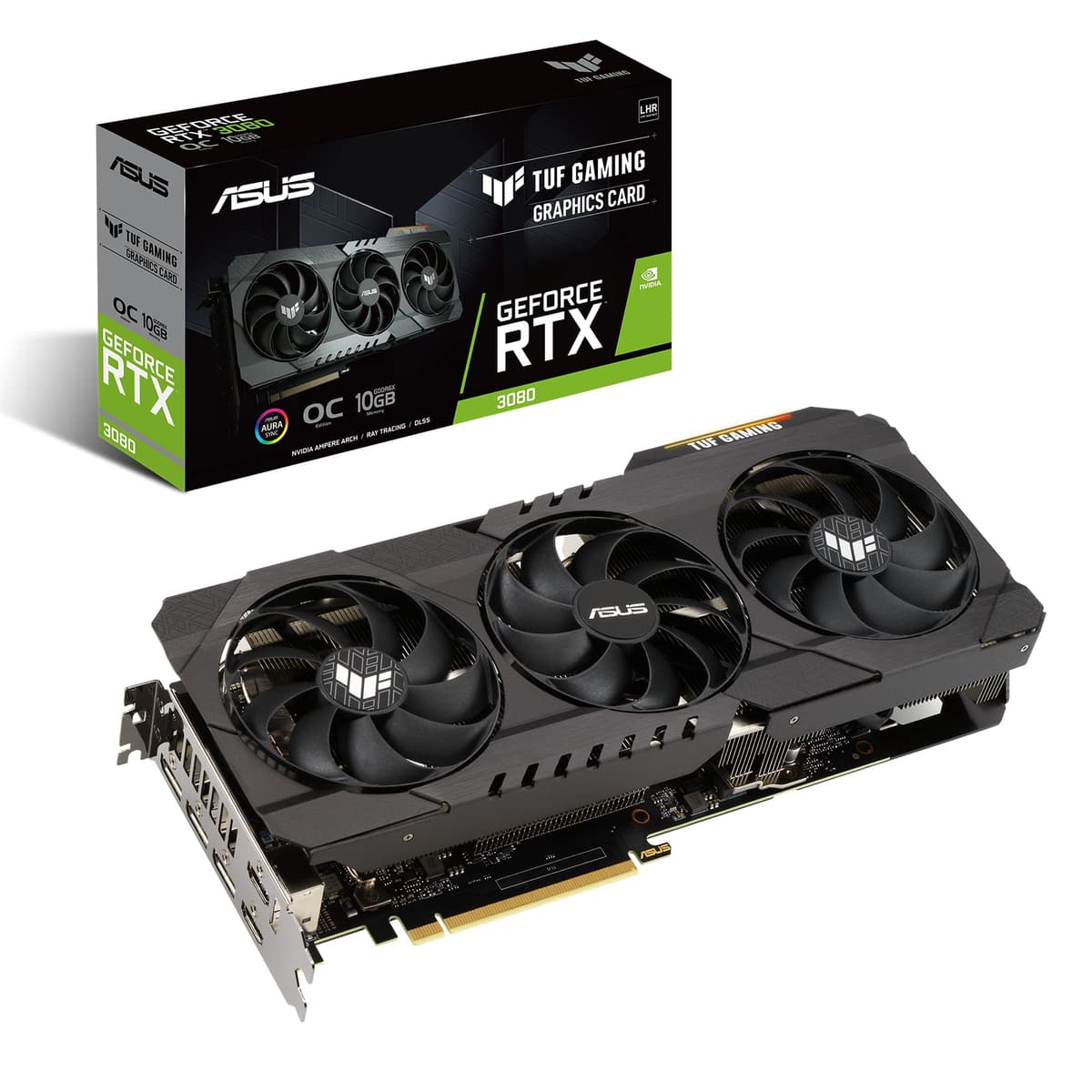 ASUS TUF Gaming Tarjeta de Video NVIDIA GeForce RTX 3080 V2 OC Edition (PCIe 4.0, 10GB GDDR6X, LHR, HDMI 2.1, DisplayPort 1.4a, Rodamientos de Bolas Dobles, Certificación de Grado Militar, GPU Tweak II) (Reacondicionada) 90YV0FB1-M0AM00-cr