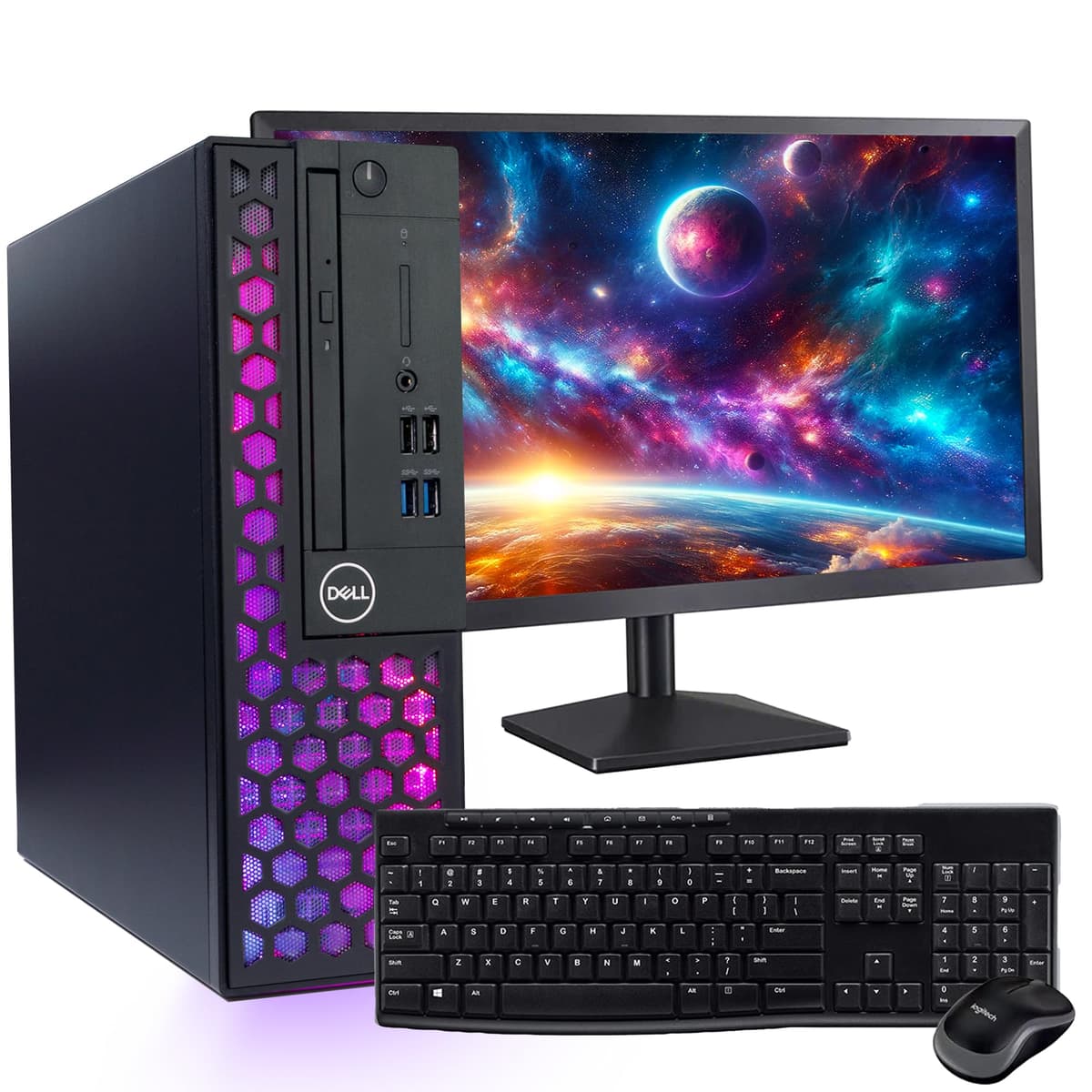 Computadora de Escritorio Dell Optiplex RGB SFF | Intel 8ª Gen (6 núcleos) | 32GB RAM DDR4 | Nuevo 1TB NVMe | Pantalla LCD 22" | Windows 11 Pro | Teclado y Mouse Inalámbricos (Reacondicionado) (RGB Honeycomb 7060) 3060 | 5060 | 7060