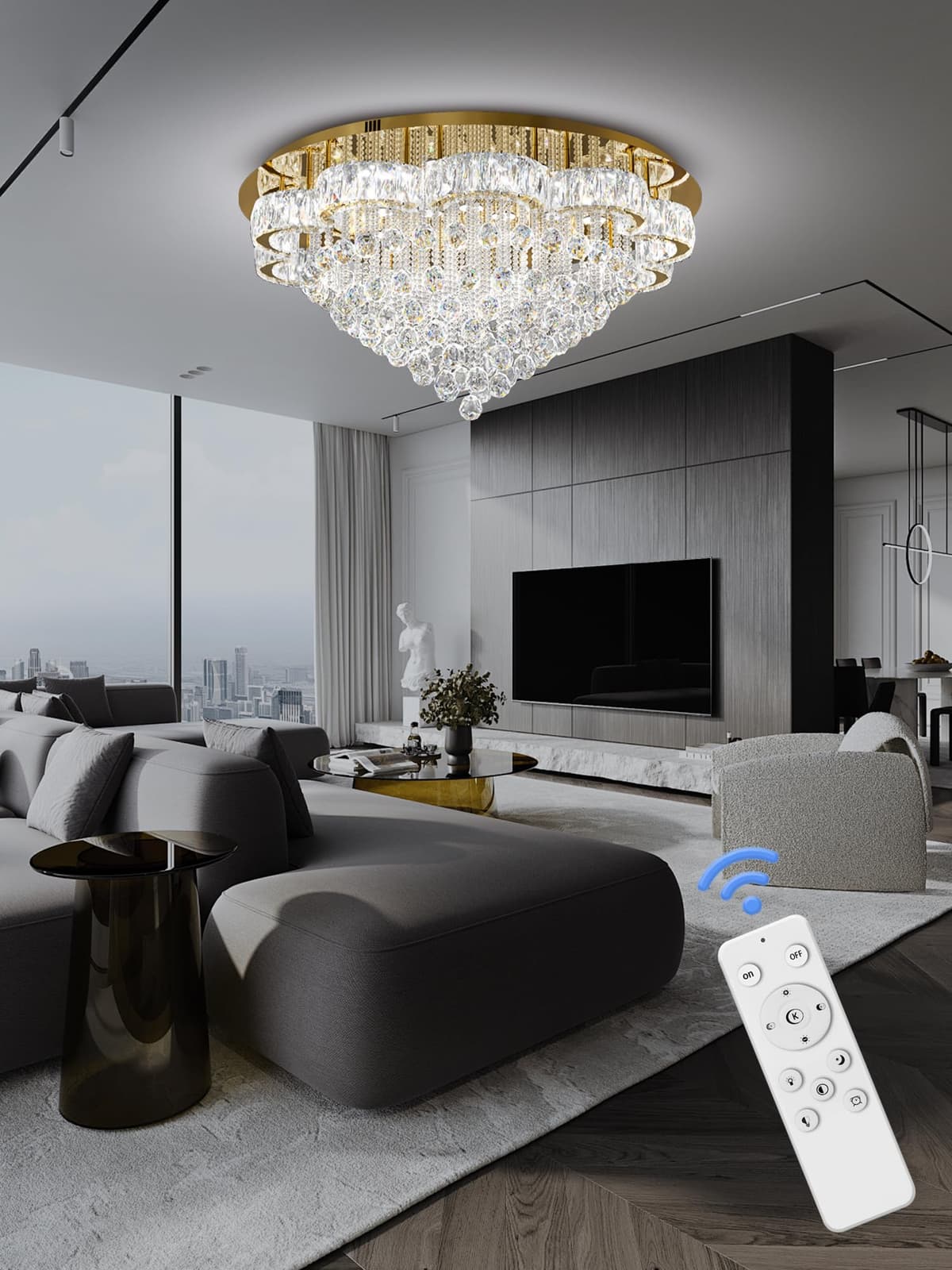Lámpara de techo dorada Flashing God 40" con cristales estilo raindrop LED dimmable YPUS0004-100J