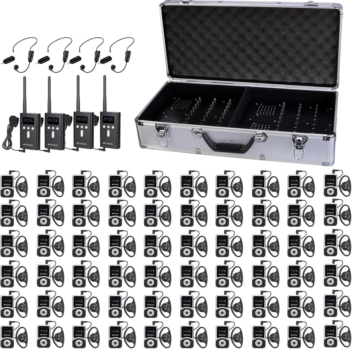 Retekess T130S Sistema de Guia Turística 2ª Gen 4 Transmisores 60 Receptores FF9632AX4-F9632BX60-F9423D-F9604AX4
