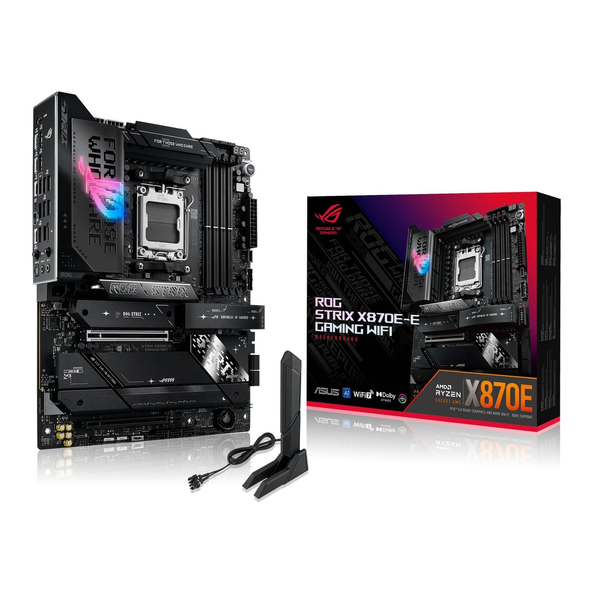 ASUS ROG Strix X870E-E Gaming WiFi - Placa madre AMD Ryzen AM5 X870E ATX para gaming (DDR5, 18+2+2 DrMOS, 5 x M.2, PCIe 5.0, WiFi 7, USB4 Tipo-C, USB Tipo-C 20 Gbps hasta 30W, HDMI, Aura Sync RGB)" 90MB1IB0-M0EAY0