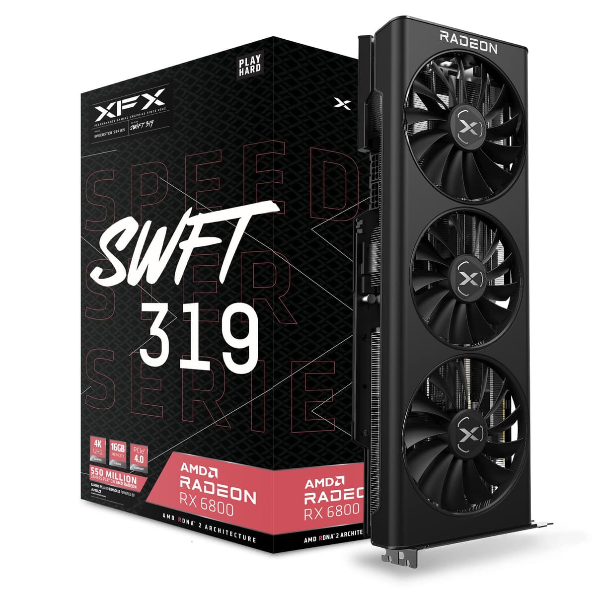 XFX Speedster SWFT319, tarjeta gráfica gaming Radeon RX 6800 Core con 16 GB GDDR6, AMD RDNA 2 (RX-68XLAQFD9)