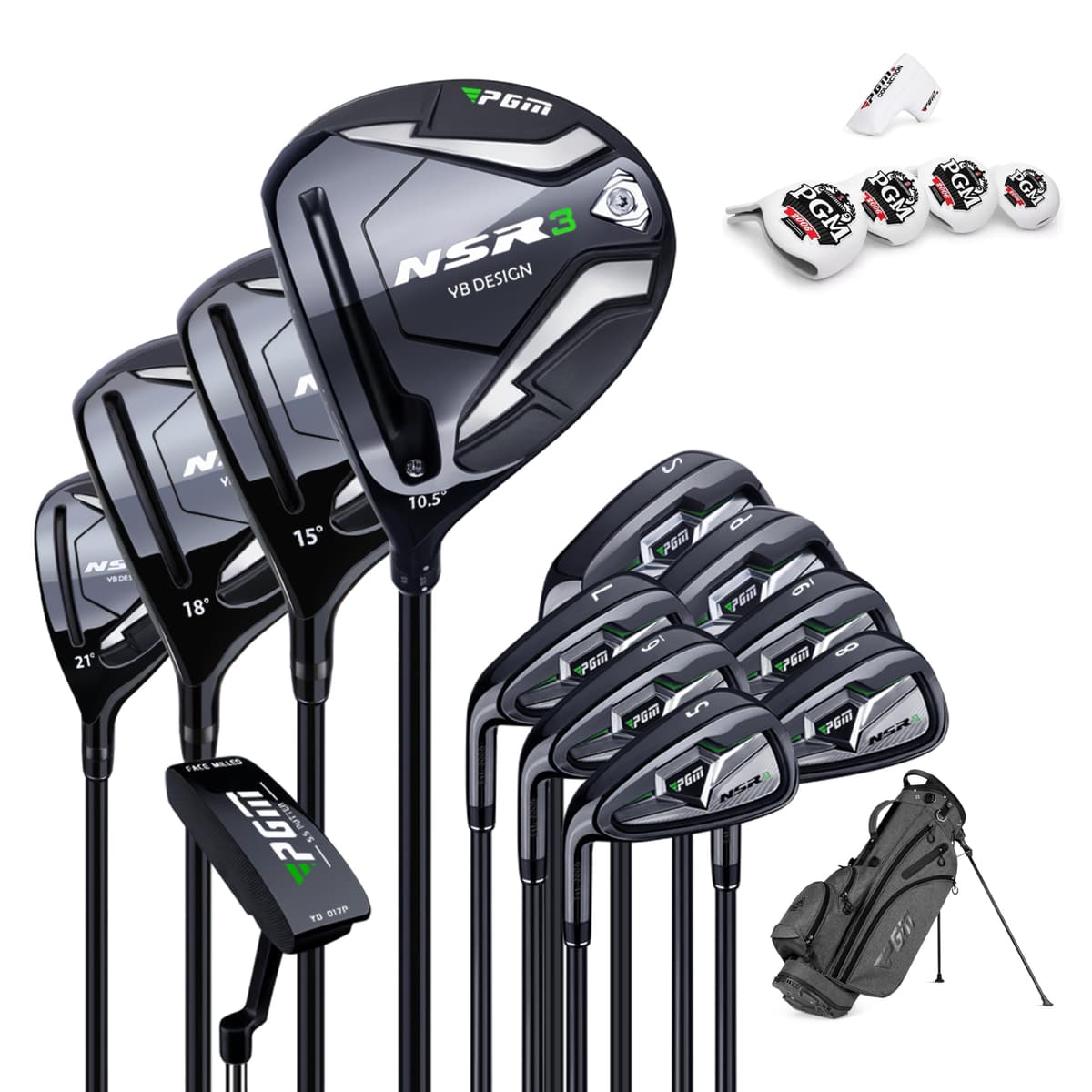 Set de palos de golf PGM 12 piezas para hombre - Left Handed, incluye driver ajustable, maderas, híbrido, hierros, wedge y putter MTG033-2