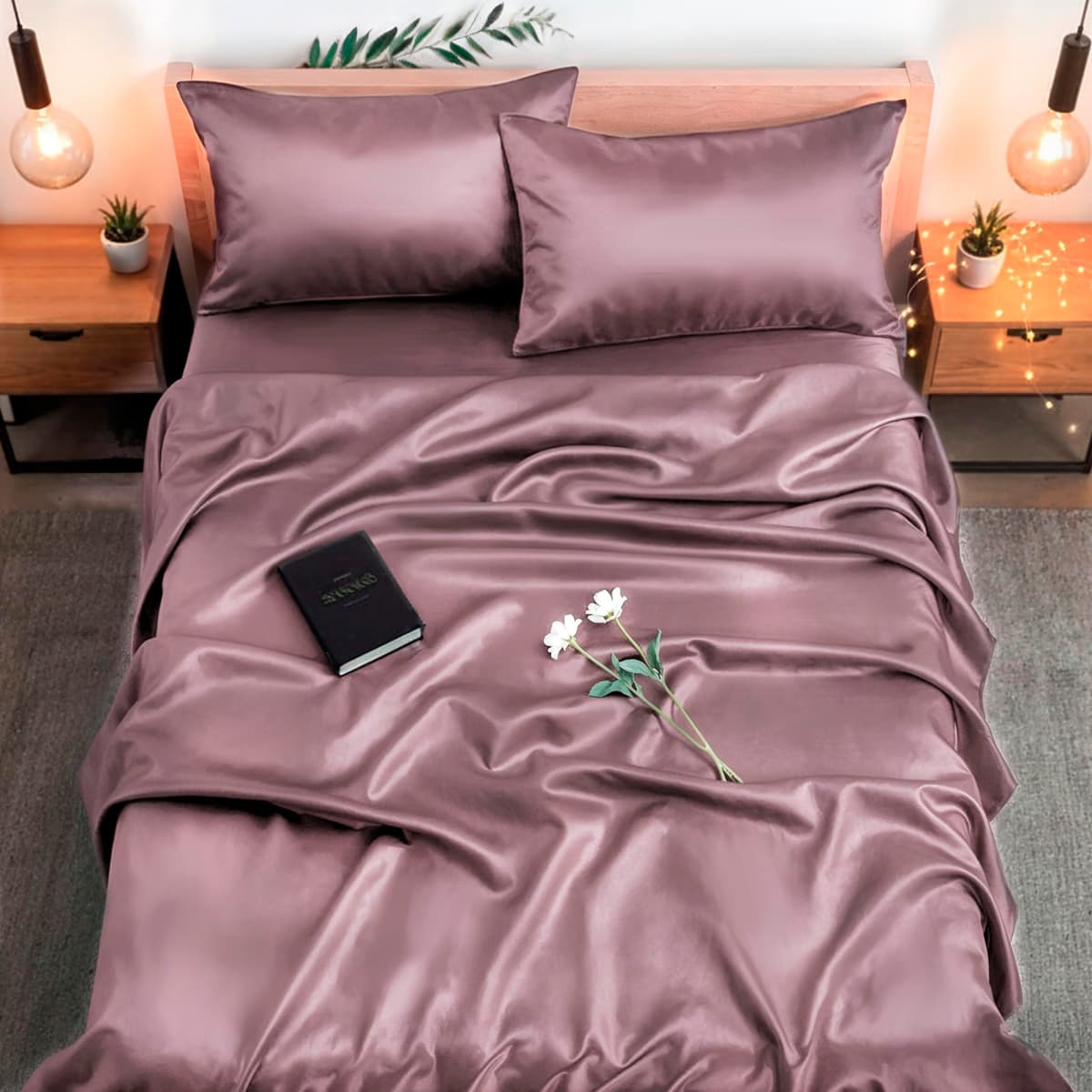 Colorado Home Co SUNDAYSILKS Juego de sábanas de seda Mulberry 4 piezas Queen - Deep Mauve