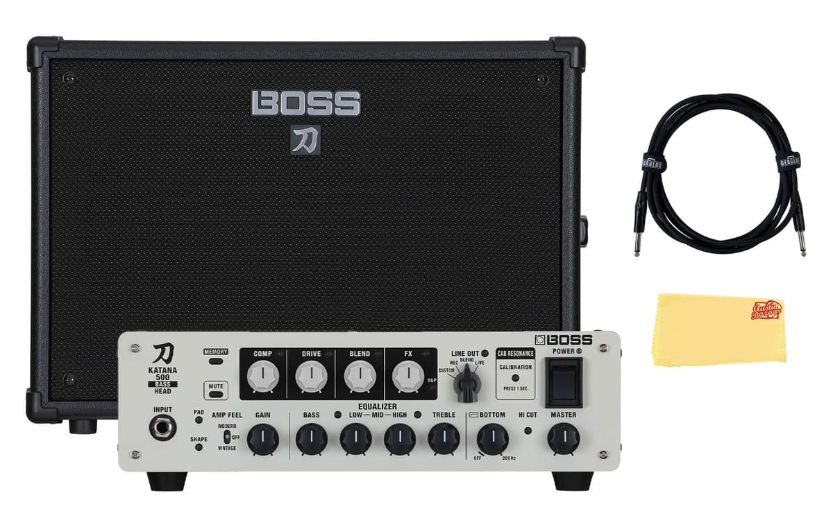 Boss Katana-500 Bass Head Bundle con Funda, Cable de Instrumento y Paño Pulidor Austin Bazaar AUS-KTN500B-HD-COMBO-DLX