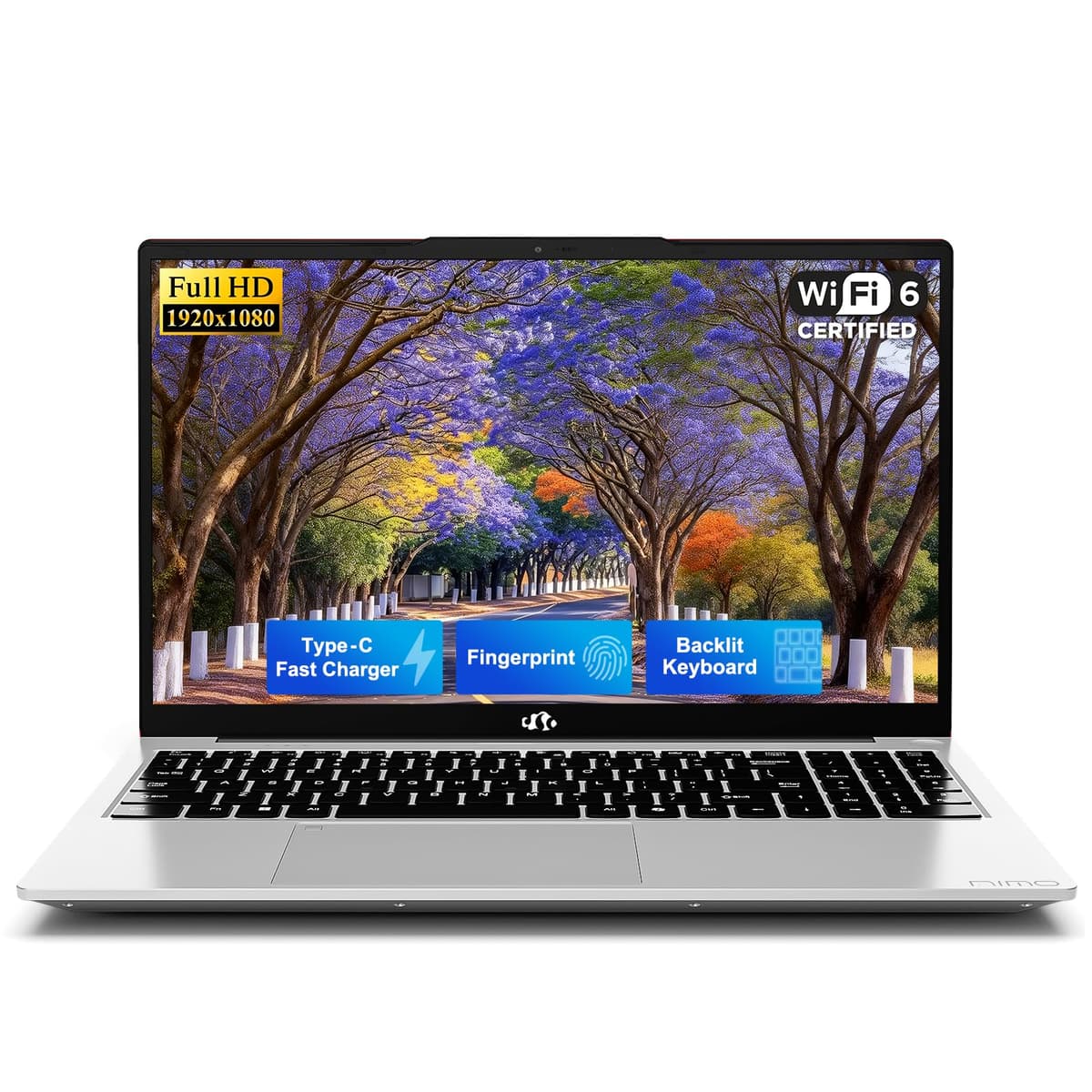 NIMO 15.6" FHD IPS Laptop Estudiantil, 8GB RAM 128GB SSD Intel N150 (Rendimiento similar a i3-10110U, 4 núcleos hasta 3.6GHz) Computadora con 2 Años de Garantía, 65W Tipo-C, Lector de Huellas, Teclado Retroiluminado, Wi-Fi 6, BT5.2 NIMO N157