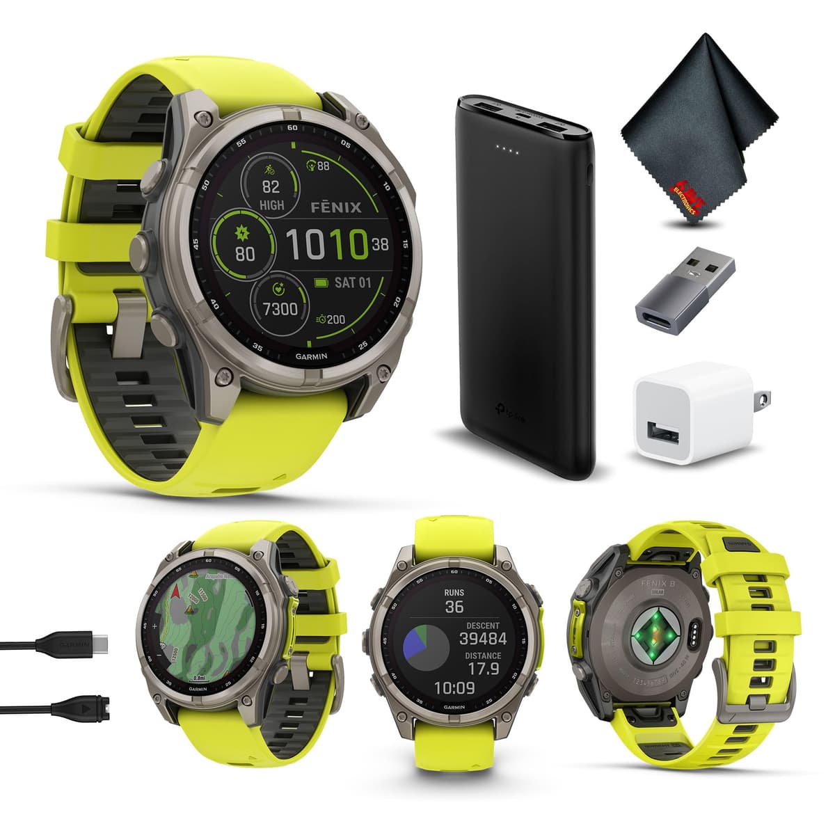 Garmin Fenix 8 47MM Solar Sapphire Titanium con correa de silicón negra/pebble gray - Bundle 010-02906-20_AG2