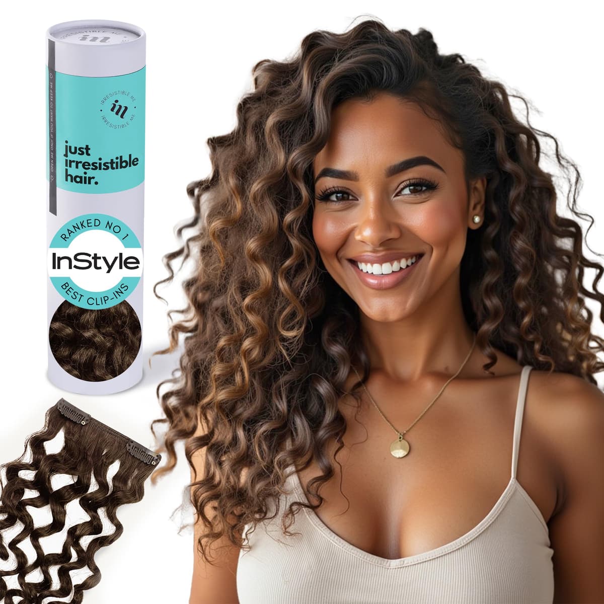 Irresistible Me 3A Curls Extensiones de Cabello Humano Clip In 100% Real - Light Brown, 24 Inches
