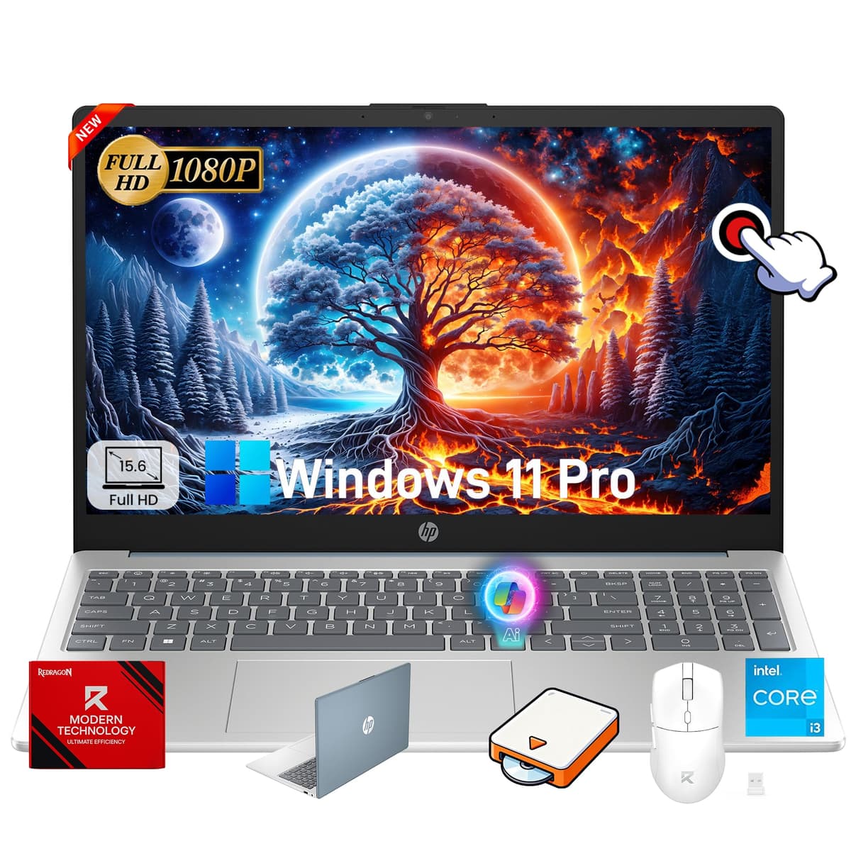HP Laptop táctil de 15.6" para negocios y estudiantes, Intel 8 núcleos i3-N305, pantalla táctil HD, 16 GB RAM, 512 GB SSD, Copilot de IA, Windows 11 Pro, Wi-Fi 6, con accesorios Touch i3 N305
