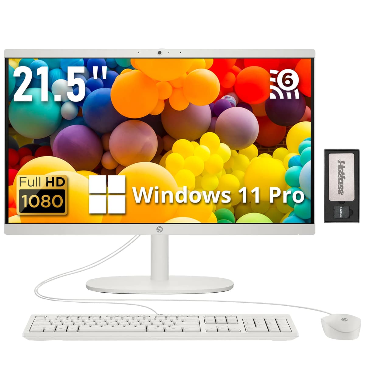 HP All-in-One de 21.5" FHD, Intel Celeron J4025, 8GB RAM, 288GB de almacenamiento (128GB SSD + 160GB estación de acoplamiento), WiFi 6, Windows 11 Pro, teclado con cable, mouse con cable, blanco cachemir HP All-in-One Desktop