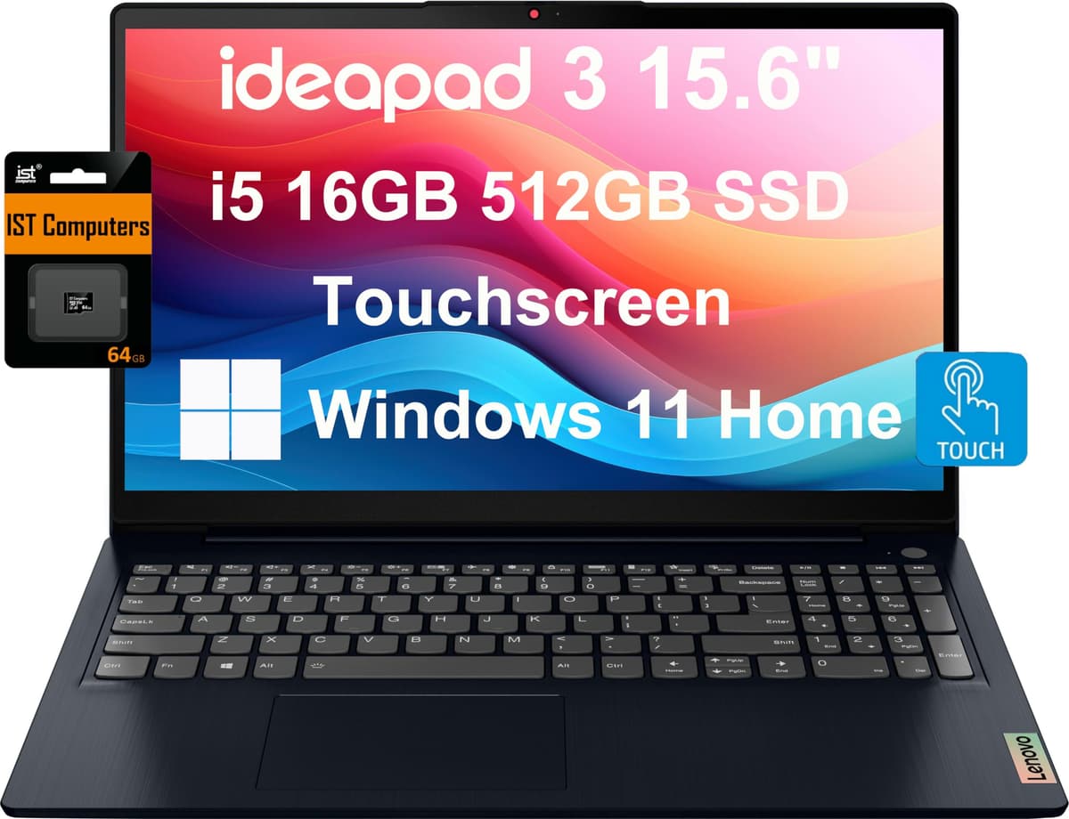 Lenovo IdeaPad 3 3i Laptop (Pantalla táctil FHD de 15.6", Intel Core i5-1155G7, 16GB RAM, 512GB SSD) Bisel estrecho, Webcam, Batería de larga duración de 12 horas, Wi-Fi 6, IST SD, Windows 11 Home, Business & Home, Azul Abyss IdeaPad 3 15ITL6