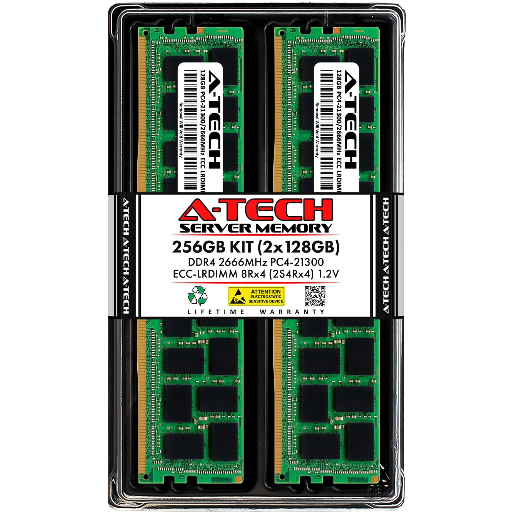 A-Tech 256GB Kit (2x128GB) DDR4 2666MHz PC4-21300 ECC LRDIMM 8Rx4 1.2V 288-Pin Server RAM AT128G2D4D2666LO43DSN12V