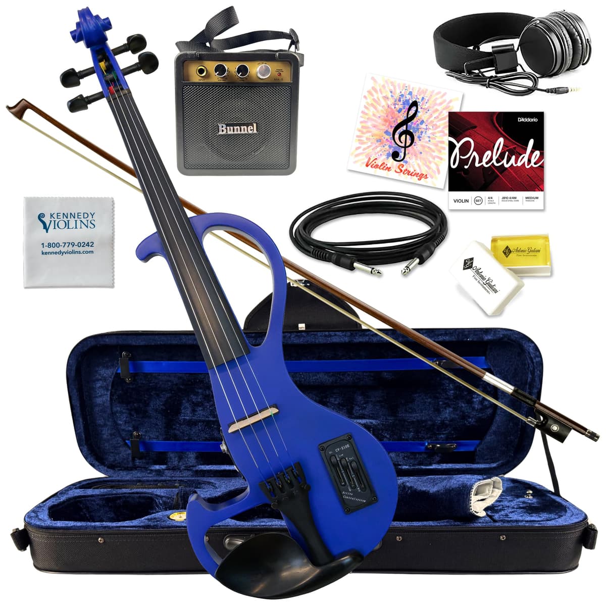 Kennedy Violins Bunnel Edge Outfit - Violín eléctrico 4/4 completo (Clear) con estuche y accesorios