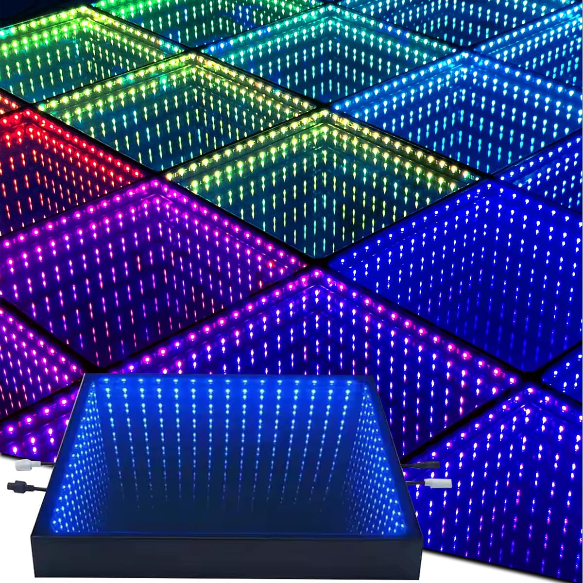 HZGGBKJO 3D Infinity LED Floor Tile 8x8ft, Panel de piso iluminado RGB, Vidrio templado IP65 (Wired) SYD-0419