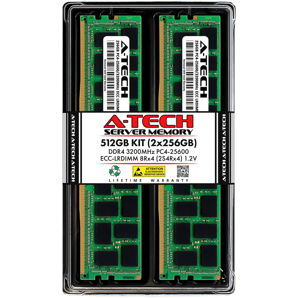 A-Tech 512GB Kit (2x256GB) DDR4 3200MHz PC4-25600 ECC LRDIMM 8Rx4 288-Pin AT256G2D4D3200LO43DSN12V
