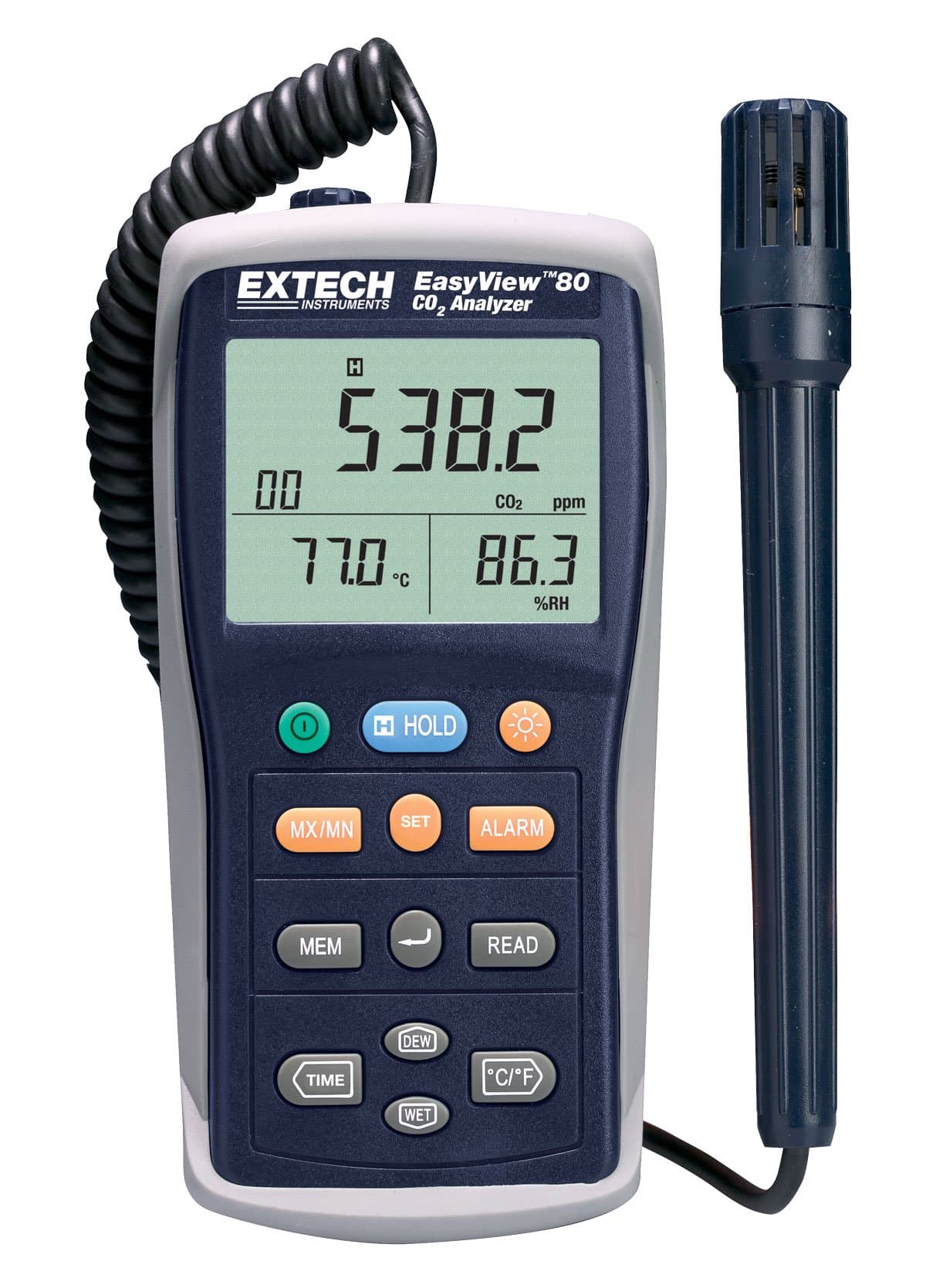 Extech EA80 Monitor de Calidad de Aire Interior y Registrador de Datos CO2, Temp y Humedad