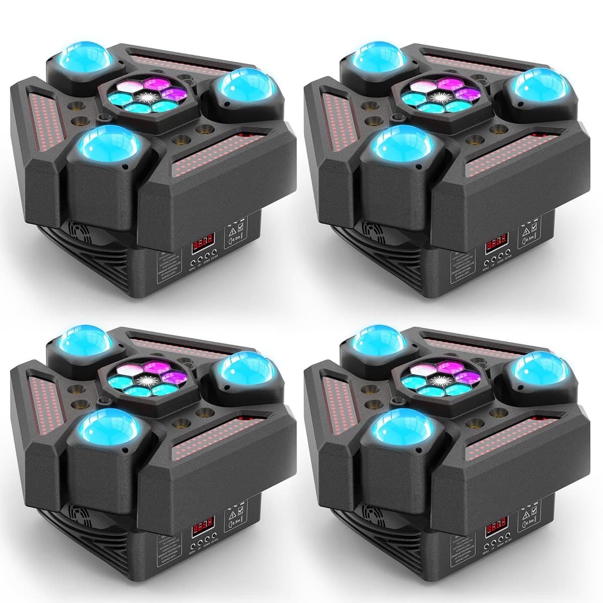 Glowingstage Paquete de 4 Lámparas Moving Head 180W con Efectos Star y Strobe, DMX y Control Sonoro ZQ02626US